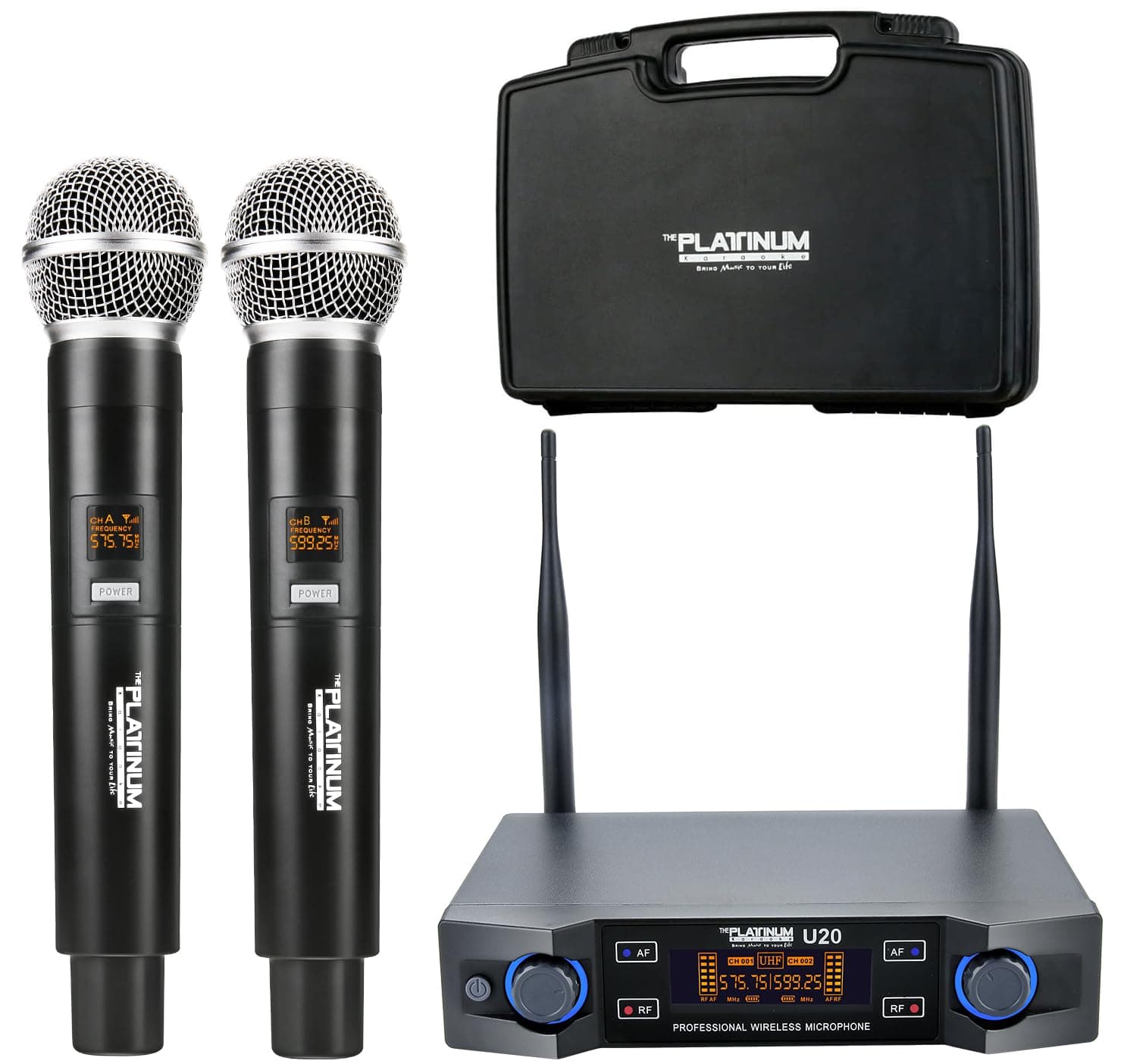 AutimHoum Wireless Microphone System, Metal Professional Dual Channel Handheld Dynamic Mic System with Professional Karaoke Receiver, for Party, KTV, Meeting, Wedding, DJ, Church, 200ft