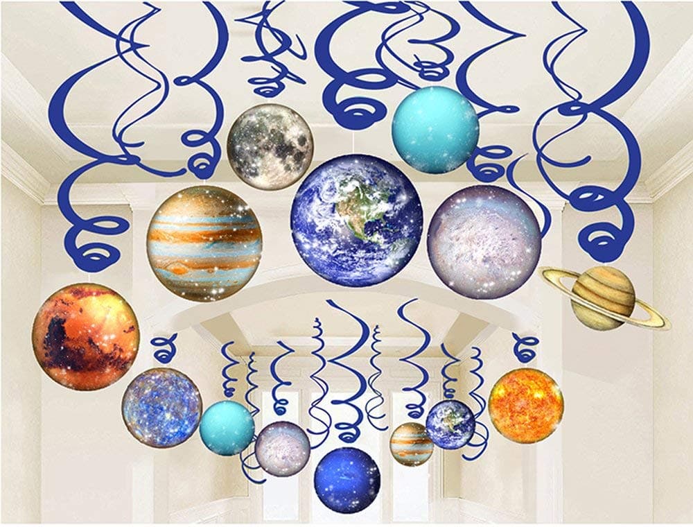 30Pcs Solar System Party Supplies - Outer Space Party Decorations Space Decor Hanging Planets Swirl Decorations