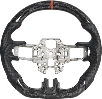 Carbon Fiber Steering Wheel for Mustang 2018-2023 Glossy Forged Grain Design Hand Stitching D-shaped with Black Nappa Perforated Leather Steering Wheel for Mustang EcoBoost/GT for Shelby GT350/GT350R