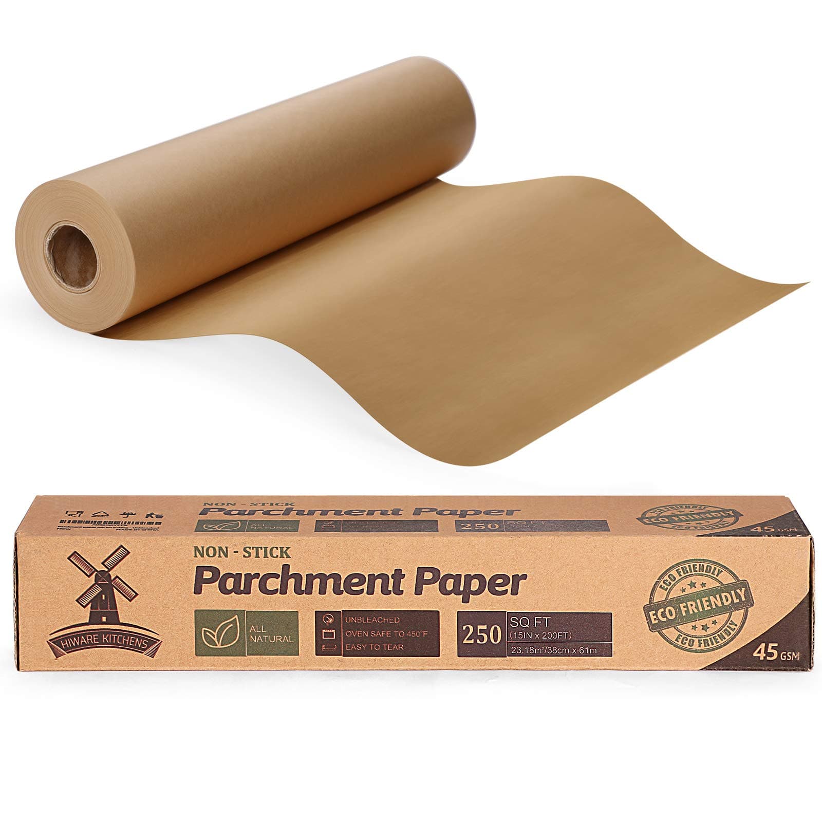 HIWARE Unbleached 15 x 200 ft Parchment Baking Paper Roll - 250 Sq.Ft for Baking, Cooking, Grilling, Air Fryer and Steaming