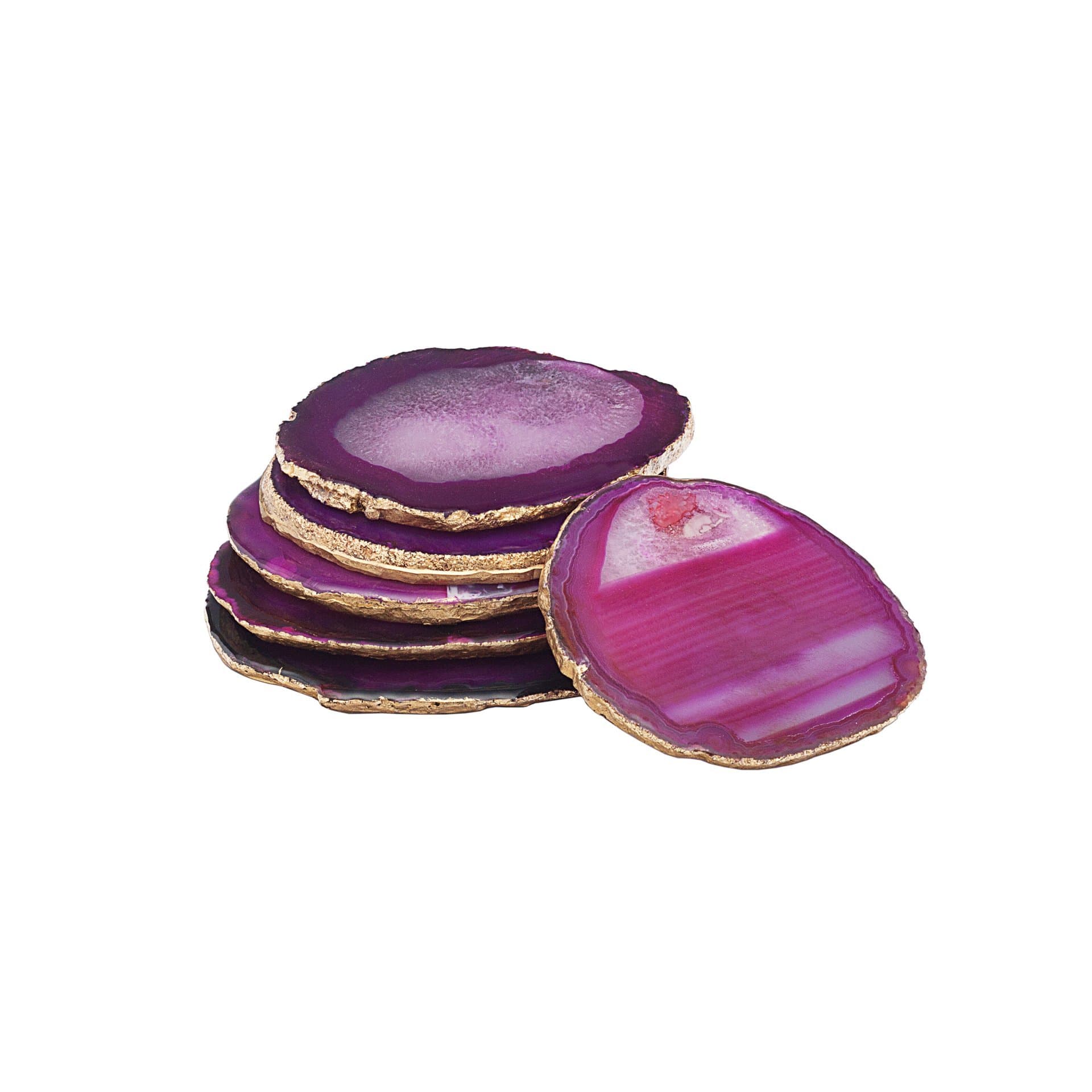 SOSPL Agate Coasters with Golden Side Layer (Purple) - Set of 6
