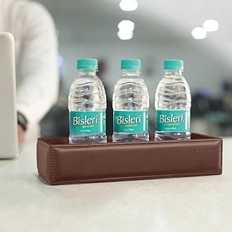 Soft Padded Vegan Leather Serving Tray – Bottle & Canes Holder | Multipurpose Snacks & Appetizer Tray | Breakfast, Tea, Coffee Serving Tray | Decorative Platter for Storage (Brown)