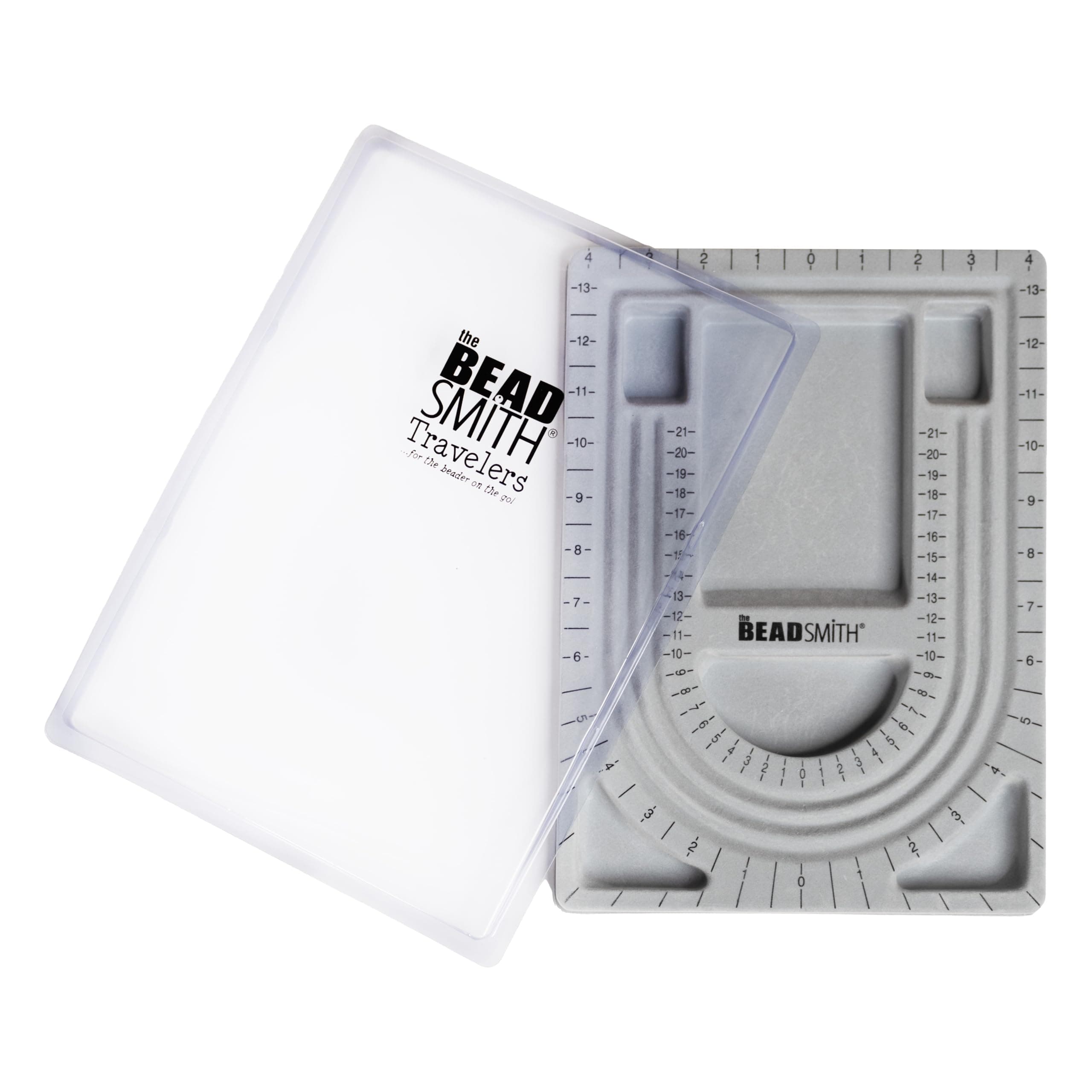 Bead Board with Cover, Grey Flocked, 3 U-Shaped Channels, 6 Recessed Compartments,13.25H x 9.75L inches, Design Boards for Creating Bracelets, Necklaces and Other Jewelry