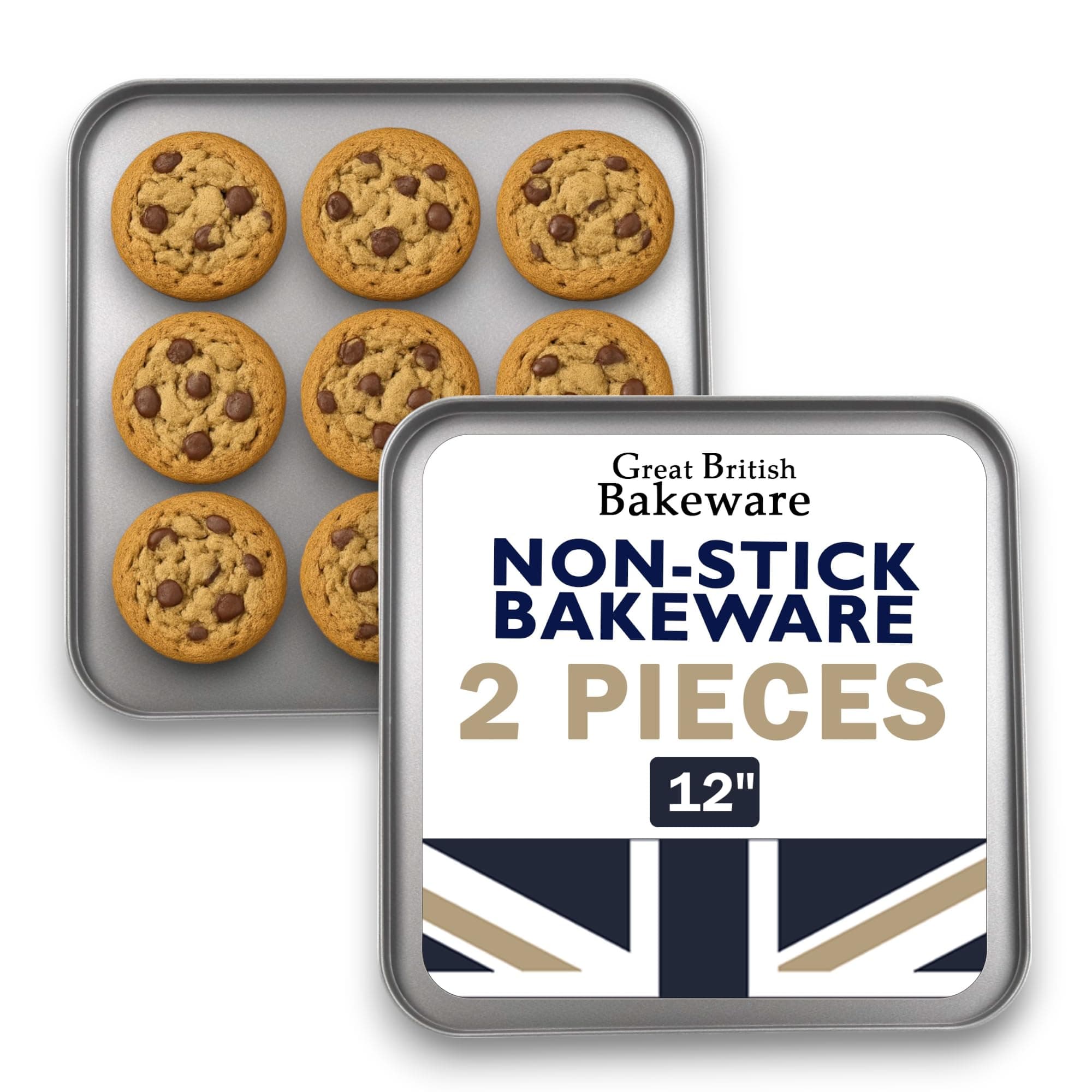 2X 31cm Square Oven Baking Tray, Double Coated Non Stick, Made in England