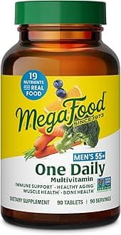 MegaFood Men's 55+ One Daily - Multivitamin for Men with B12, C and D Vitamins, and Zinc - Optimal Aging and Muscle and Bone Health - Vegetarian - Made Without 9 Food Allergens - 90 Tabs