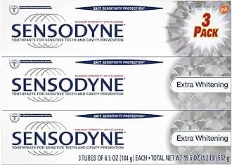 Sensodyne Toothpaste for Sensitive Teeth and Cavity Prevention, Maximum Strength Extra Whitening 6.5 oz (3 pack)