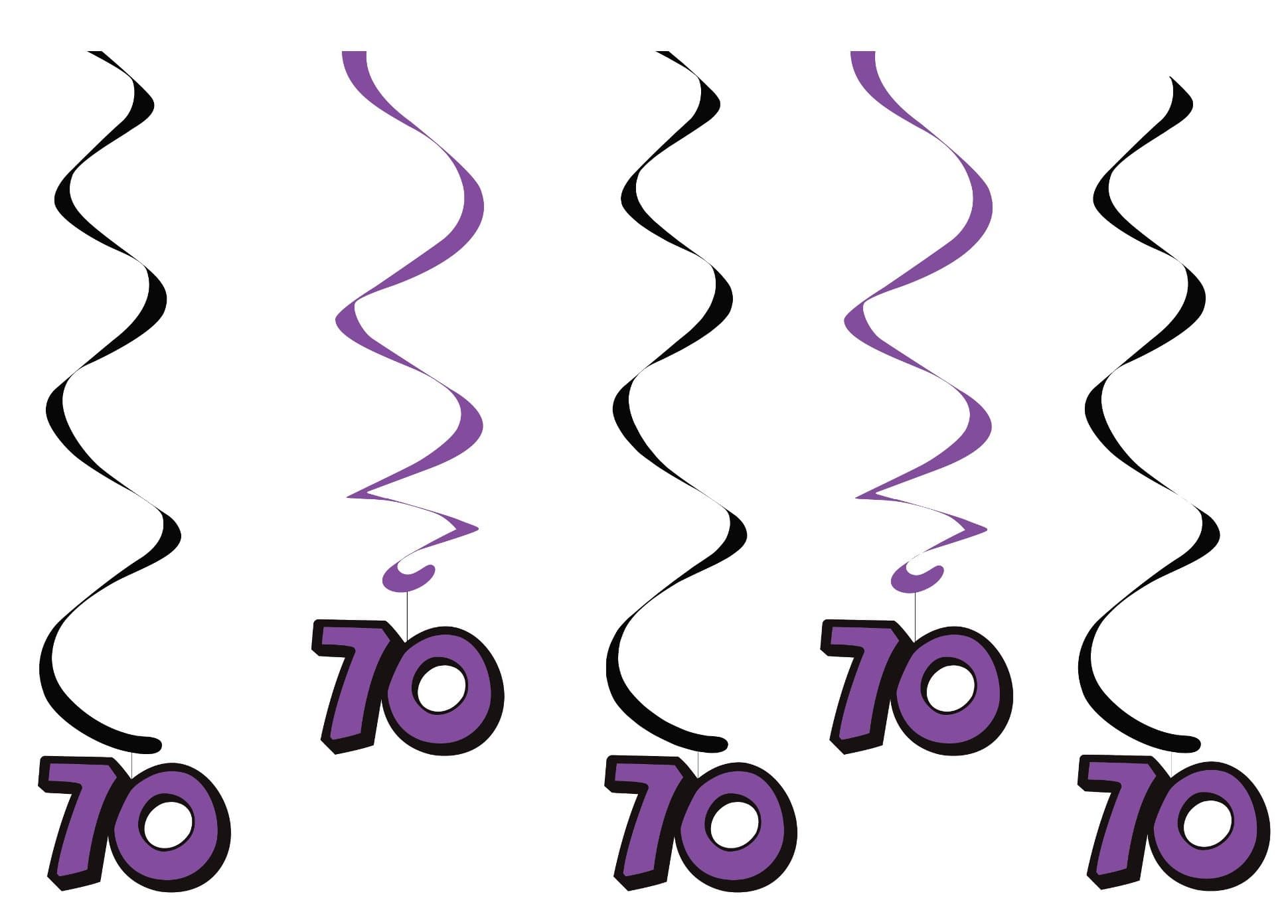 Creative Converting5-Count Dizzy Dangler Hanging 70th Birthday Streamers, Black/Purple -