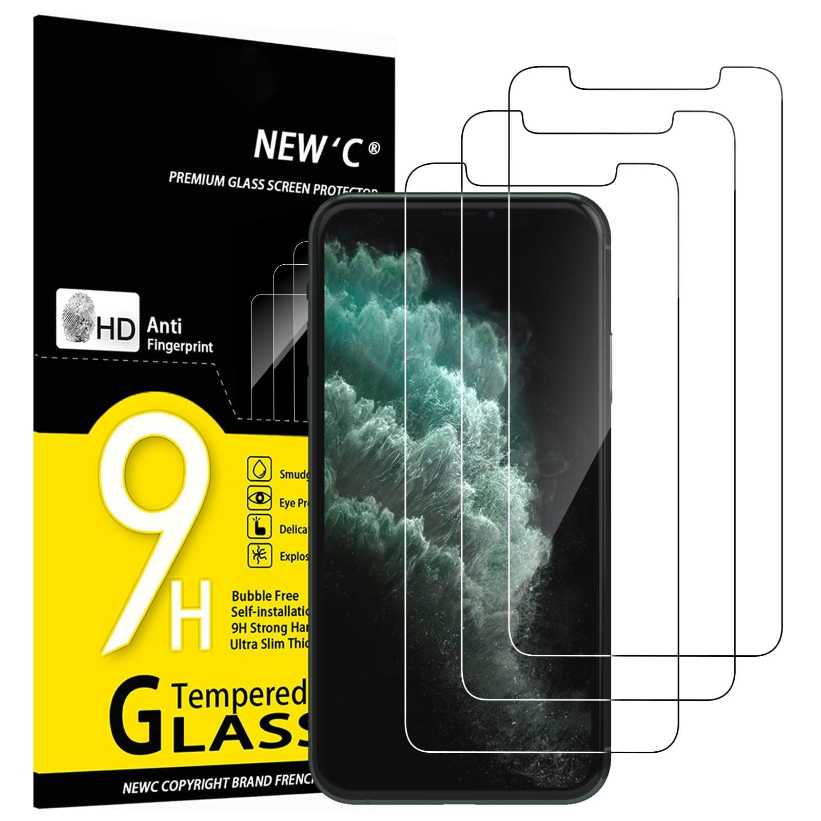 NEW'C 3 Pack Designed for iPhone 11 Pro and iPhone X and iPhone XS Screen Protector,Enhanced Tempered Glass Protection, Case Friendly, Bubble Free Ultra Resistant