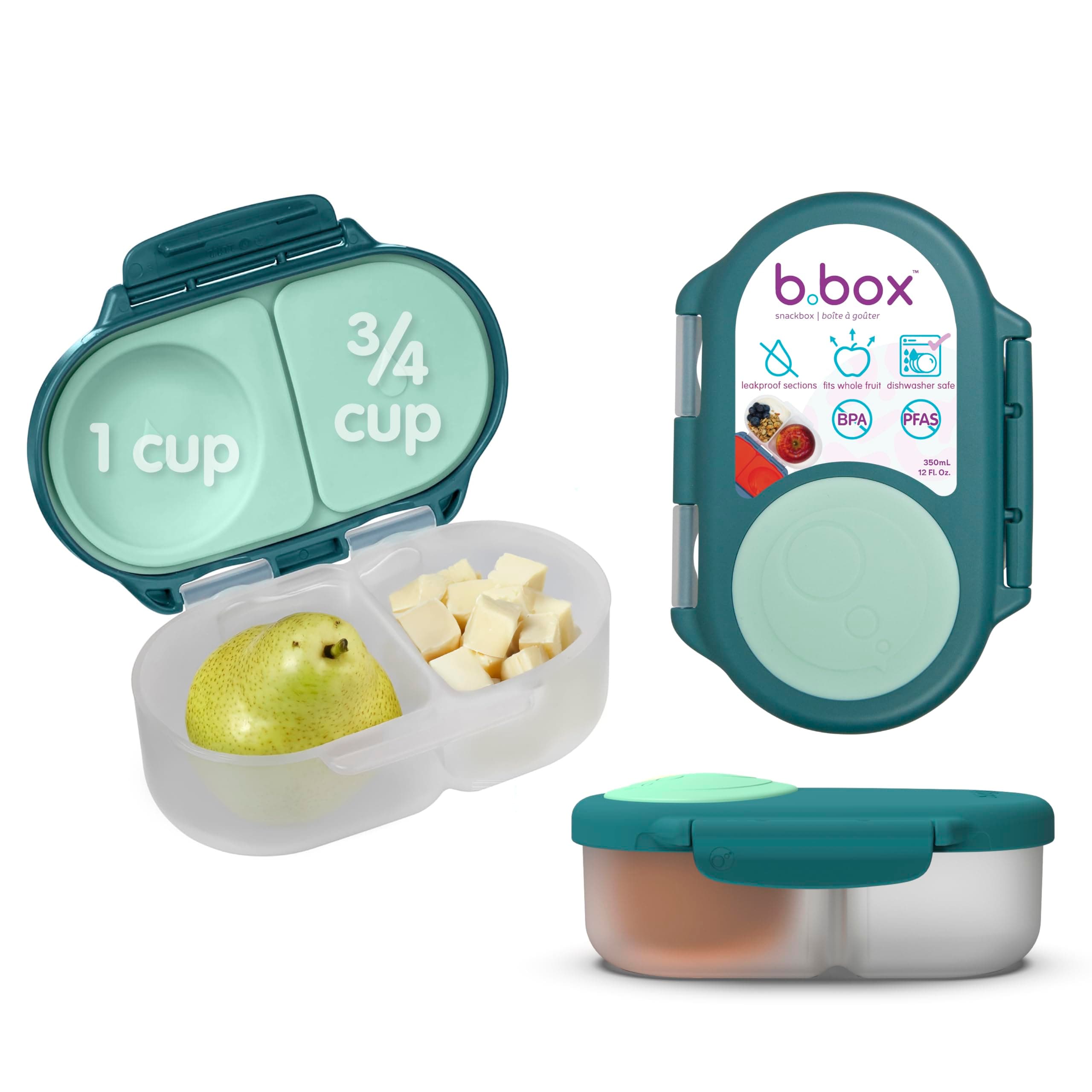 b.box Snackbox | Mini Bento Lunch Box with 2 Leakproof Compartments | Ideal for Toddlers, Kids Lunch & Snacks | Fits Whole Piece of Fruit | BPA Free