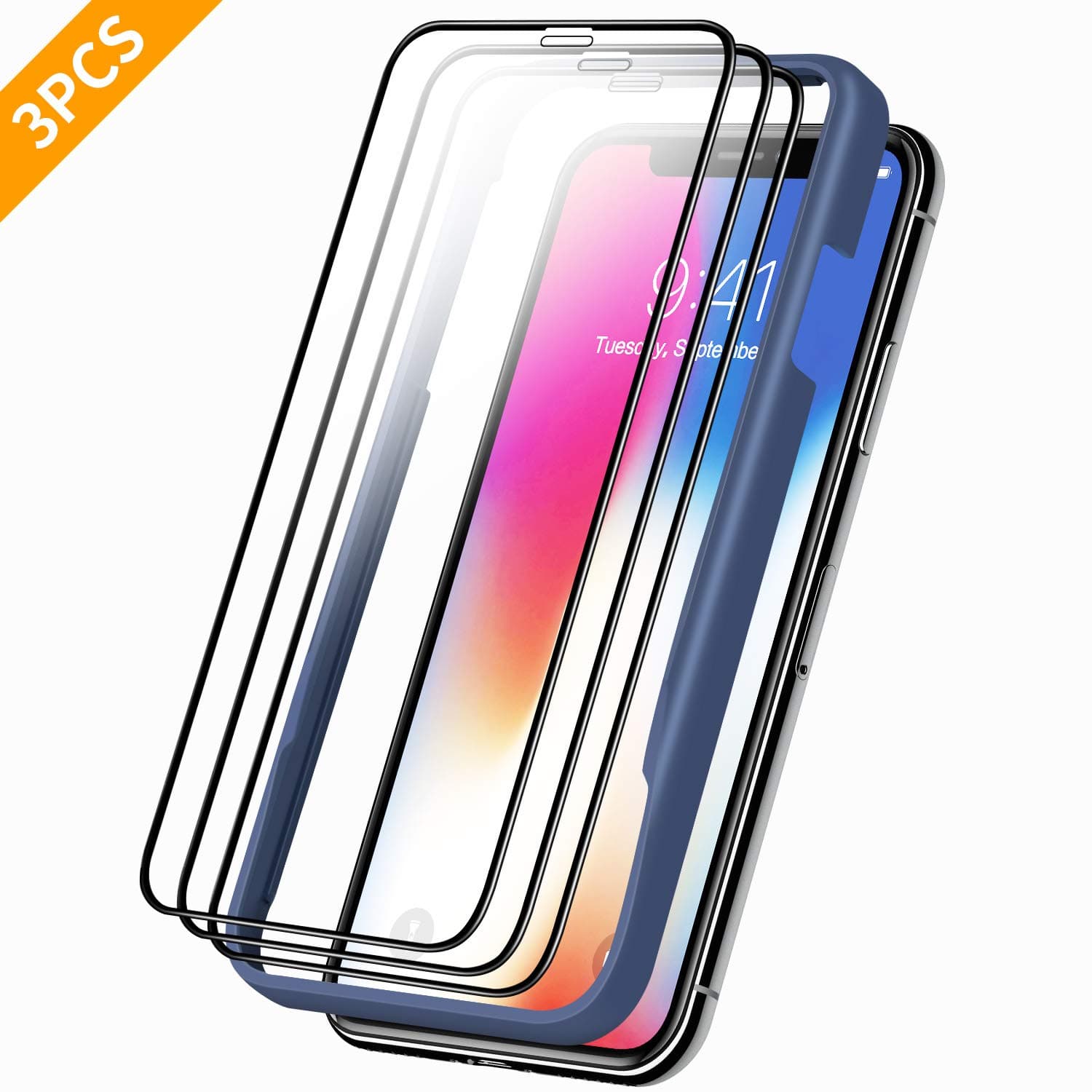 YTZJ Direct3-Pack Full Coverage Screen Protectors for Apple iPhone Xs Max 6.5-Inch, Premium Tempered Glass Film with Easy Installation Frame, Anti-Crack, High Clarity and Case-Friendly