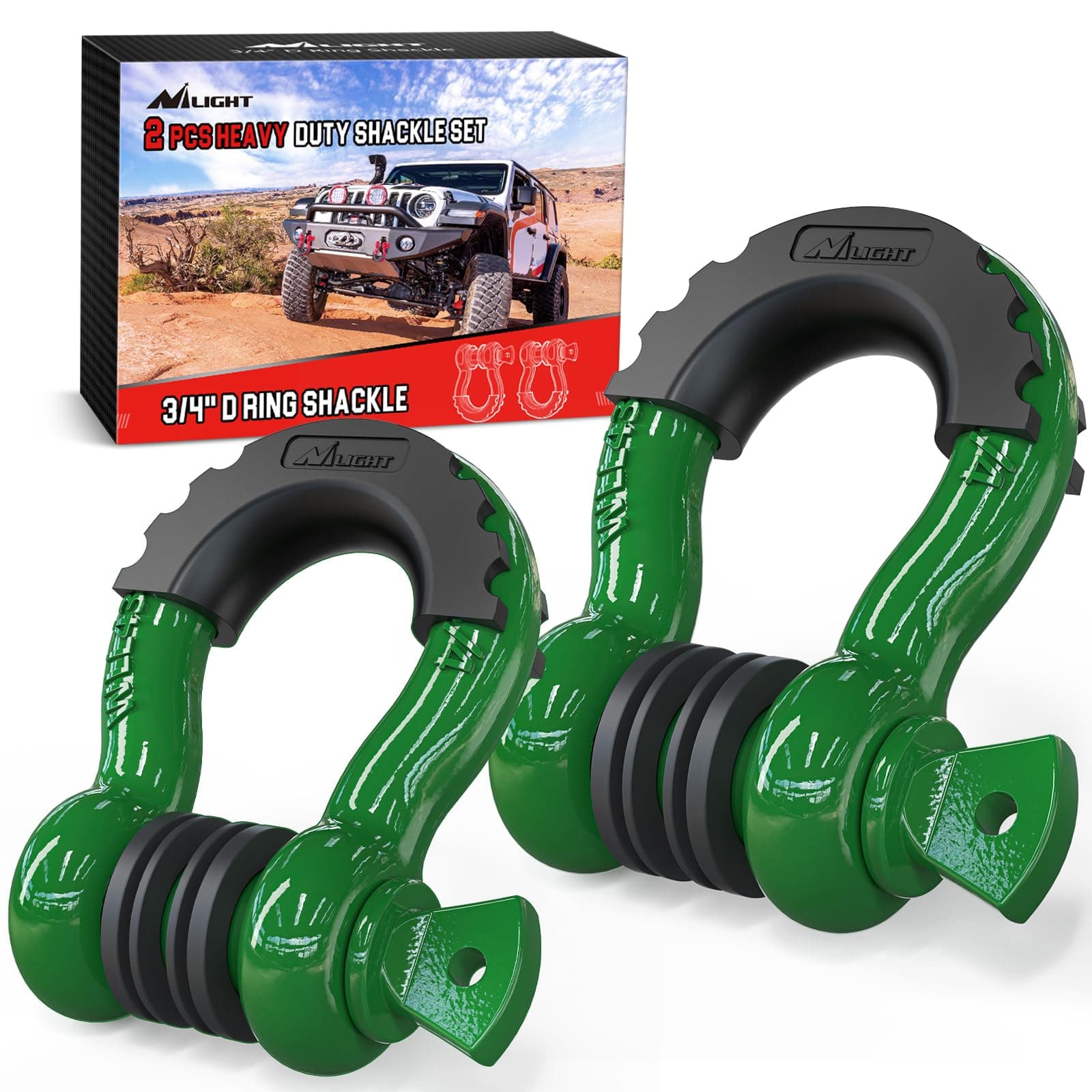 Nilight 2 Pack 3/4" D-Ring Shackle with 7/8" Screw Pin 41,887lbs Break Strength, Heavy Duty Off Road Recovery Shackle with Isolators Washers for Use with Tow Strap, Winch, Off-Road Jeep Truck Vehicle