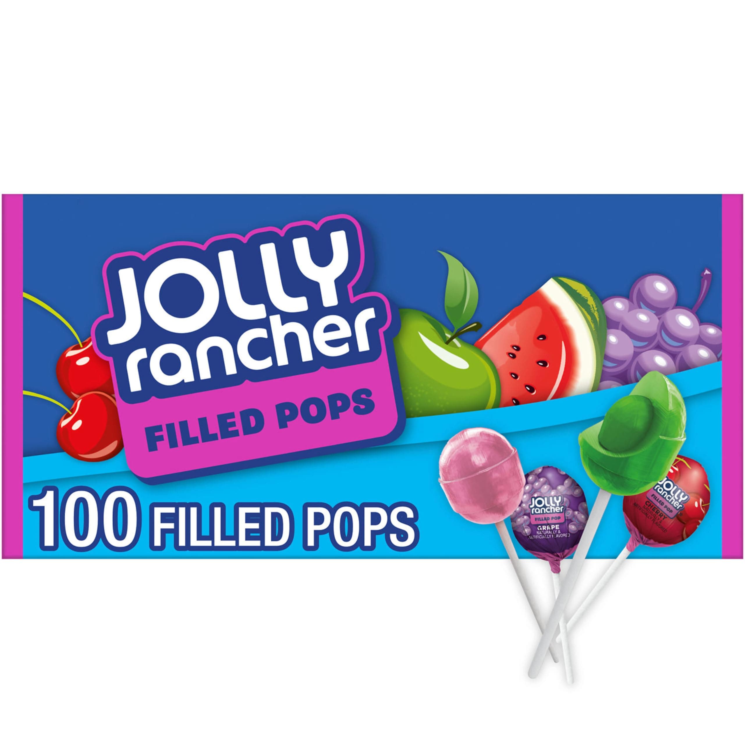 JOLLY RANCHER Assorted Fruit Flavored Filled Pops, Bulk Candy Bulk Box, 0.56 oz (100 Pieces)