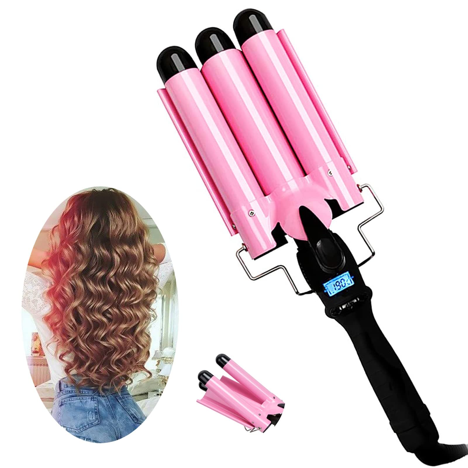 3 Barrel Curling Iron with LCD Temperature Display - 1 Inch Ceramic Tourmaline Triple Barrels, Ceramic Hair Crimper Hair Waver Hair Curlers Hair Curling Wand for Deep Waves Suit for All Hair Style