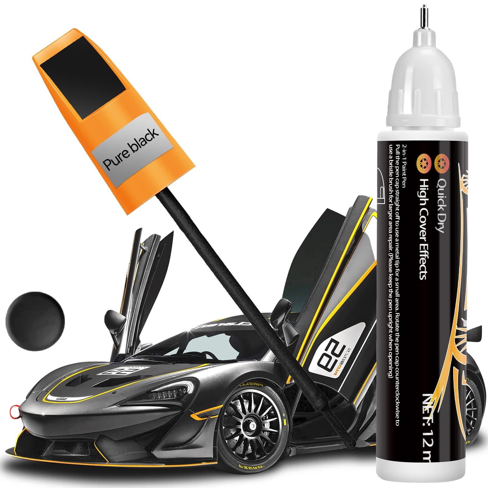 Touch Up Paint, Easy & Quick Auto Paint Scratch Repair, Two-In-One Car Scratch Remover Pen, Erase Scratches, 0.4oz (Black-1pcs)