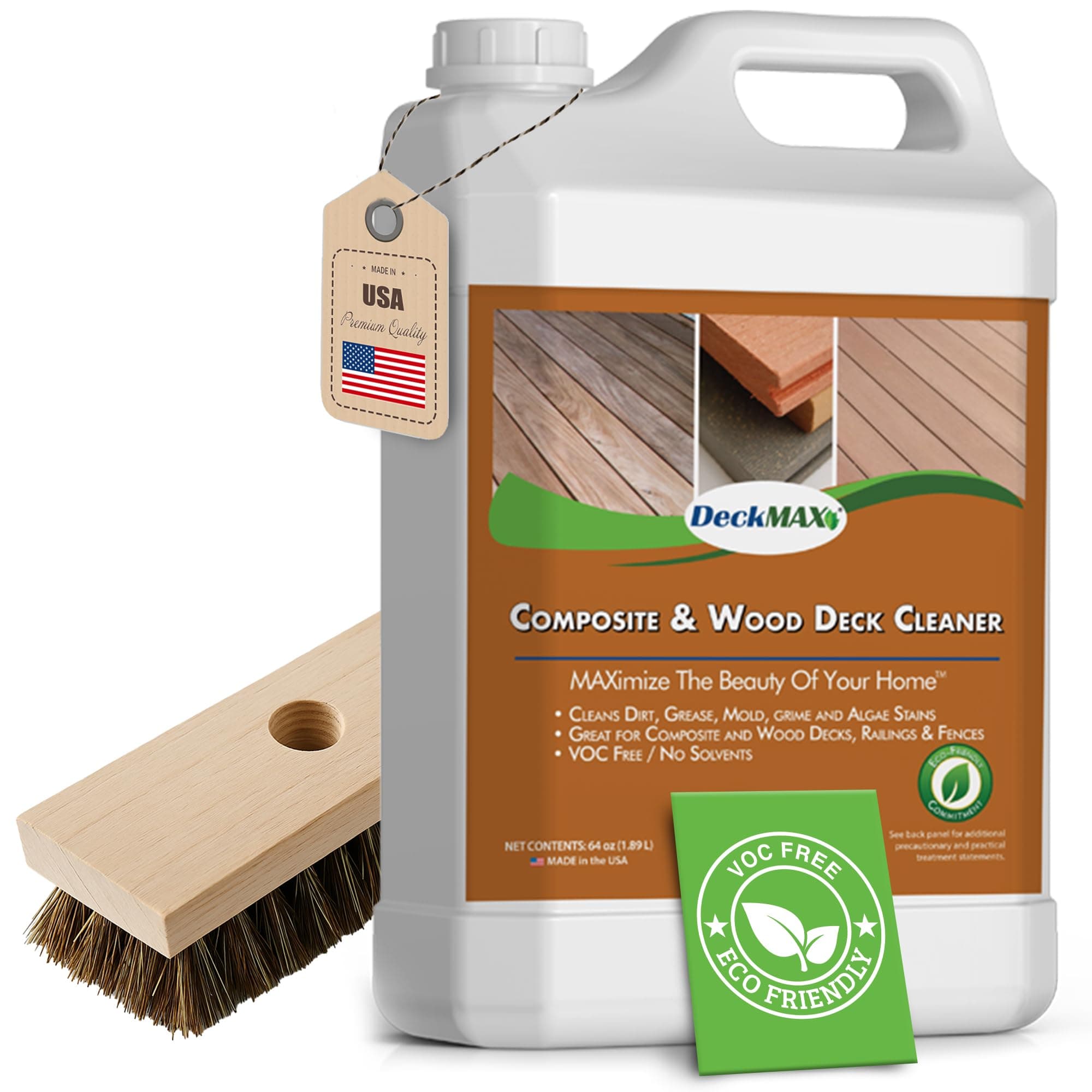 DeckMax Premium Deck Cleaner Kit | Deck Cleaner and Mildew Remover | Cleans up to 1,500 Sq. Ft. | Safe for Trex, Timbertech & Wood Decking | Powerful & Eco-Friendly Deck's Cleaning Solution