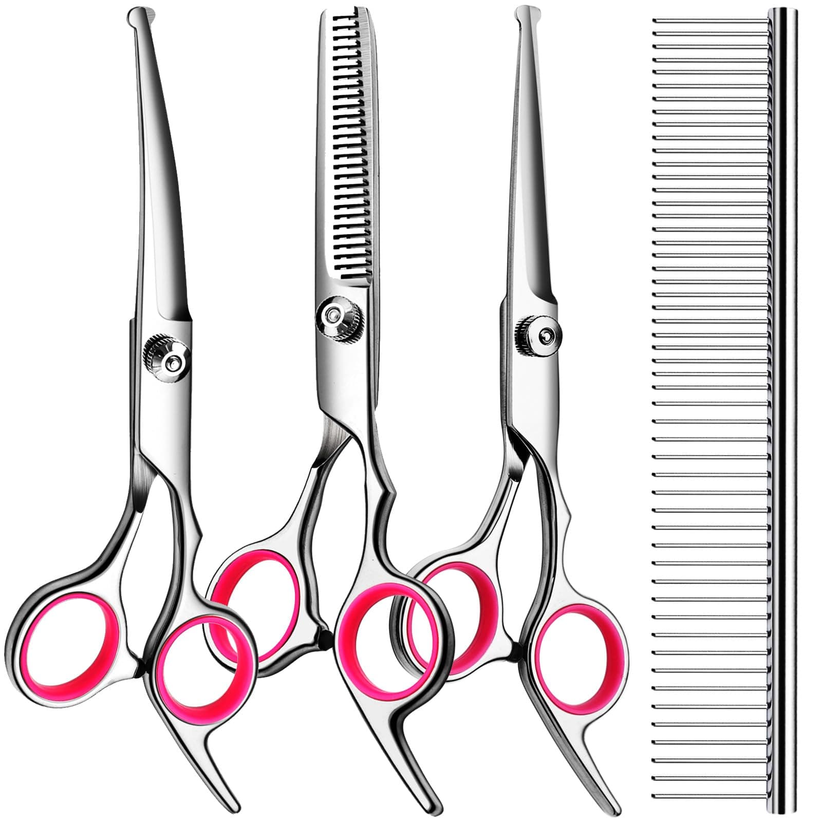 Professional Dog Grooming Scissors Kit with Safety Round Tips, Sharp and Durable Titanium Coated Pet Grooming Shears for Dog Cat