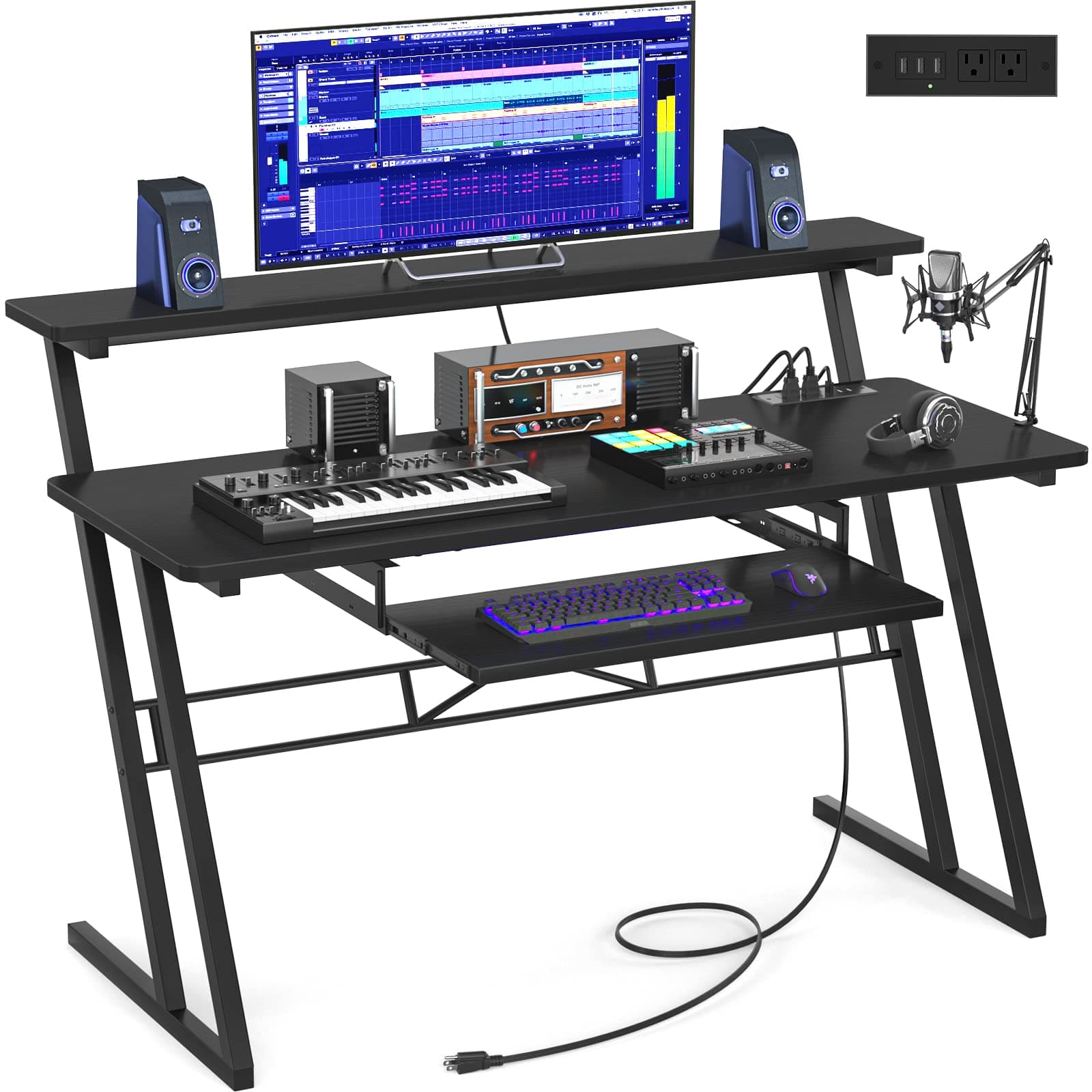 armocity 47 Inch Music Studio Computer with Socket, Music Production Studio Computer, Producer Recording Studio Computer, Recording Studio Workstation