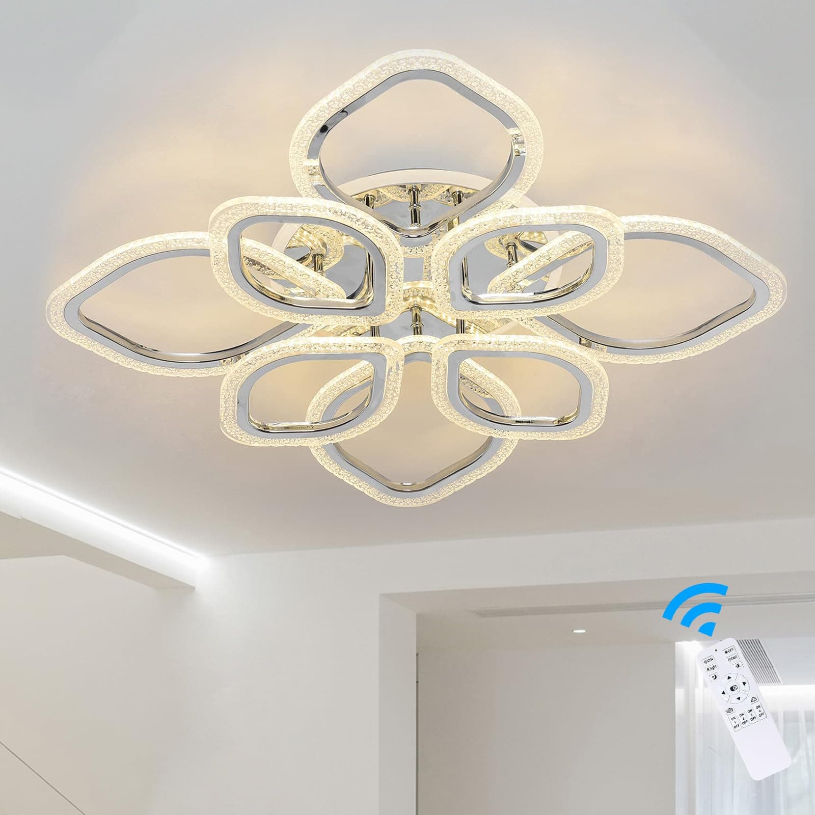 QcyuuiLed Leaf Ceiling Light Pendant Light Modern Recessed Ceiling Light 100w Acrylic Dimmable Close To Ceiling Lighting Fixture For Living Dining Room Kitchen With Remote Control.