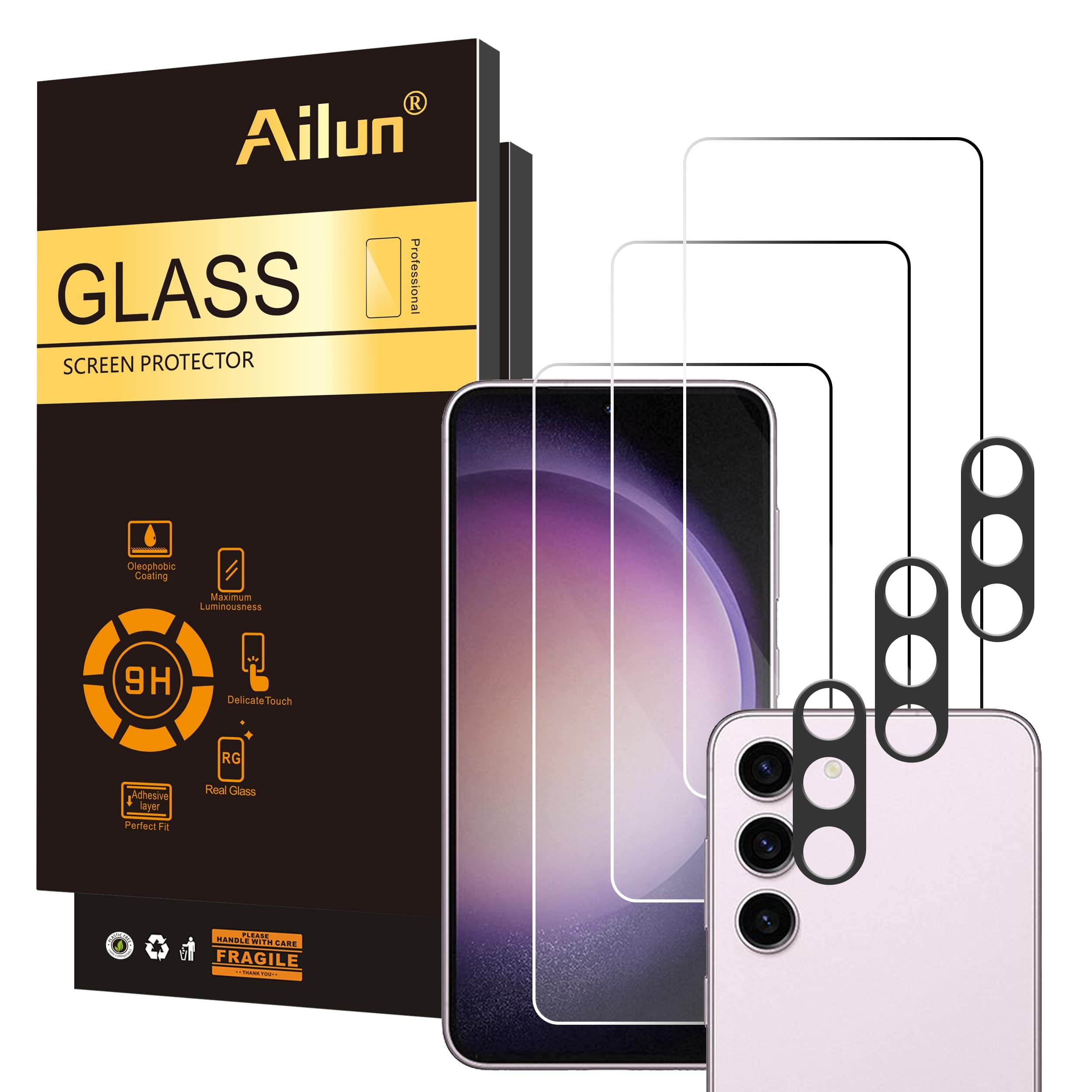 Screen Protector for Galaxy S23 [6.1 Inch] 3Pack + 3Pack Camera Lens Tempered Glass Fingerprint Unlock Compatible 0.25mm Ultra Clear Anti-Scratch Case Friendly [Not For S23 Ultra]