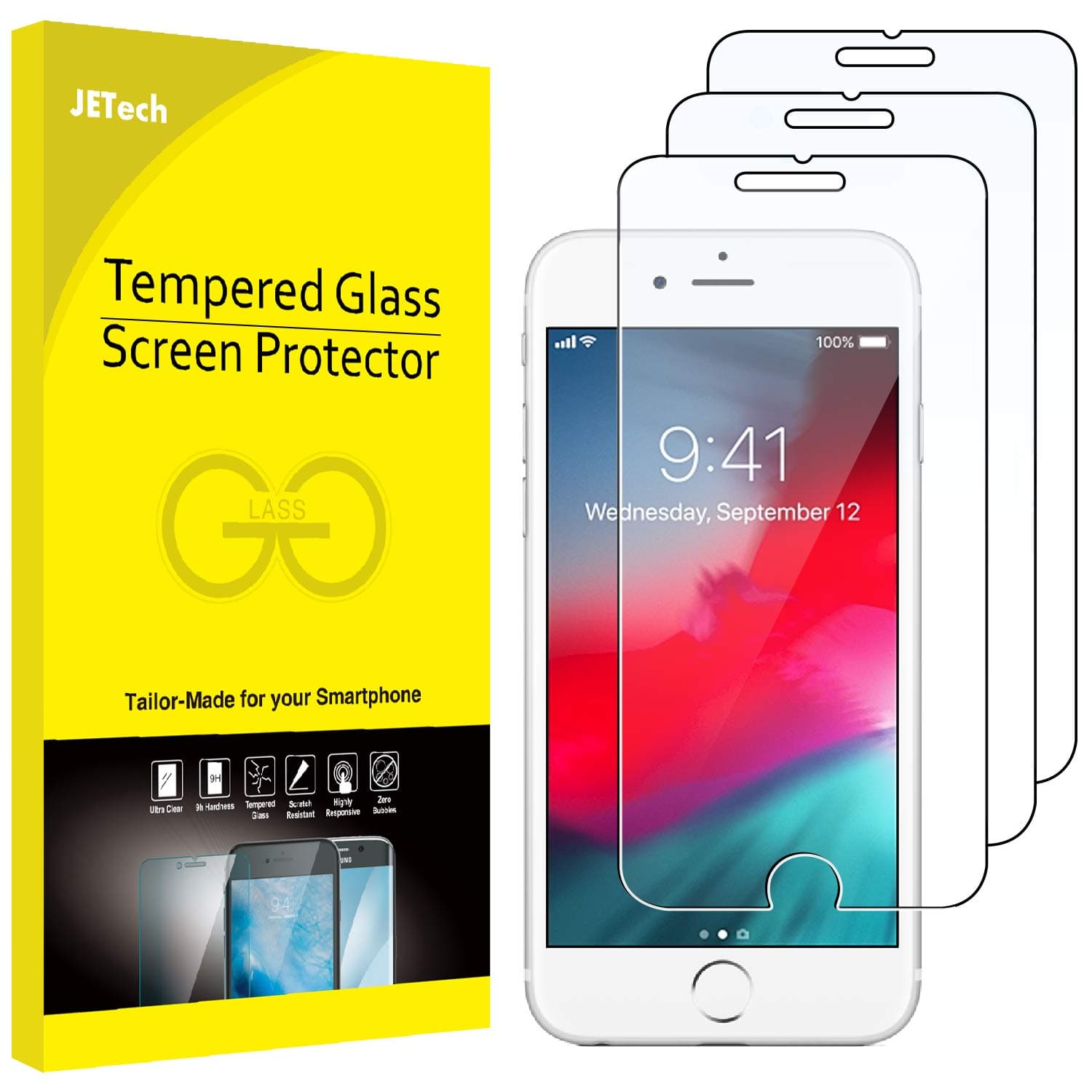 3-Pack Screen Protector for iPhone 8 Plus, iPhone 7 Plus, iPhone 6s Plus and iPhone 6 Plus, Tempered Glass Film, 5.5-Inch