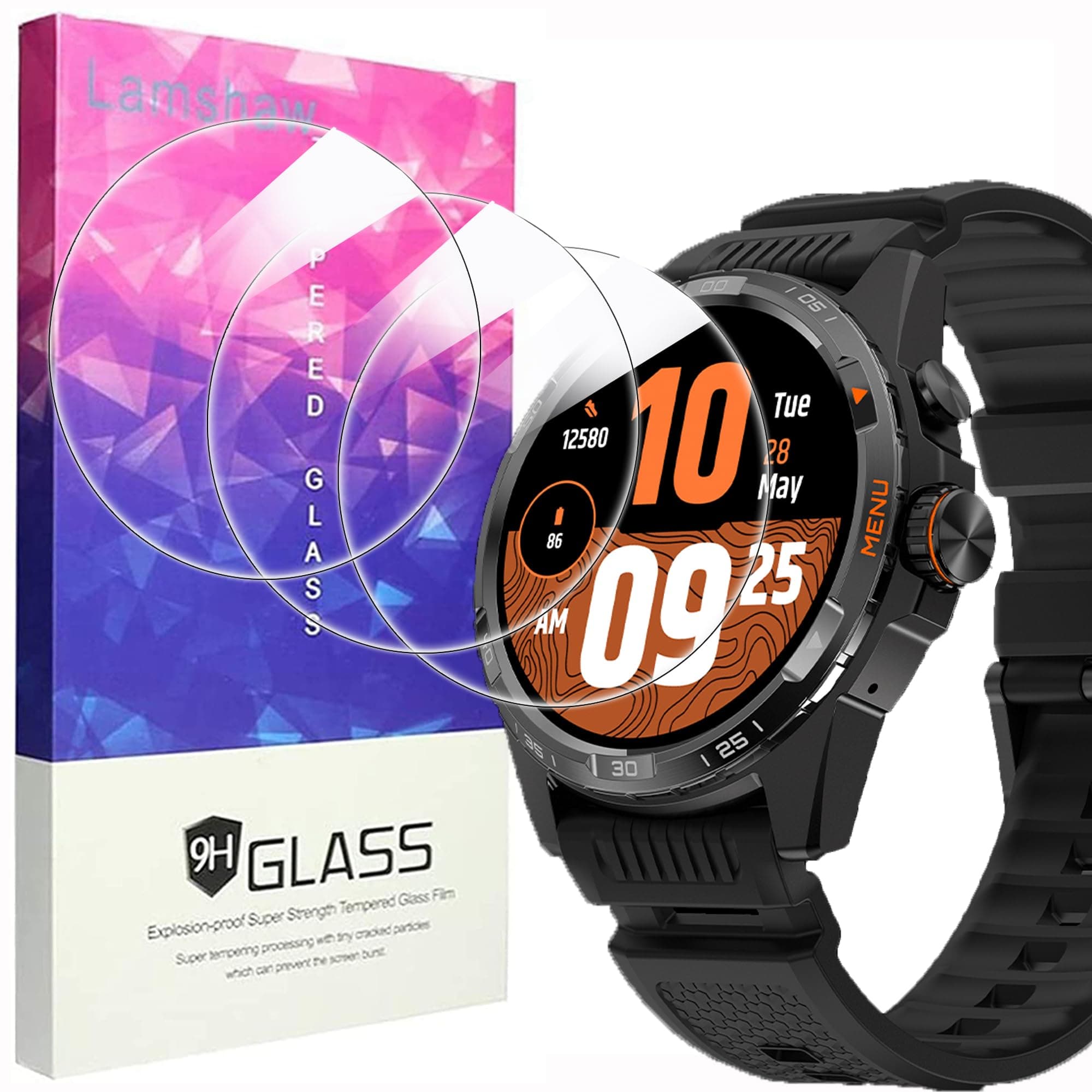 Lamshaw Compatible for Ticwatch Atlas Screen Protector, [3 Pack] 9H Tempered Glass Screen Protector Film Compatible for Ticwatch Atlas Smartwatch (3 Pack)