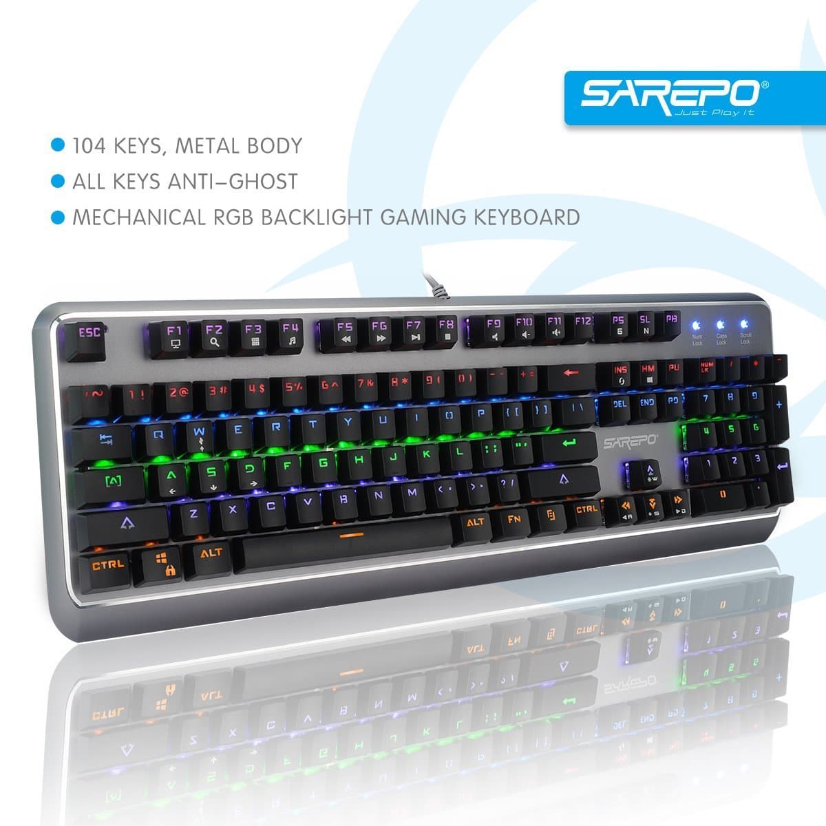 Mechanical Gaming Keyboard – Mechanist Blue Switch 9 Modes Multicolor Led Backlight Gaming Keyboard Metal Body with 8 Extra Silent Black Switches for Pro Gamers