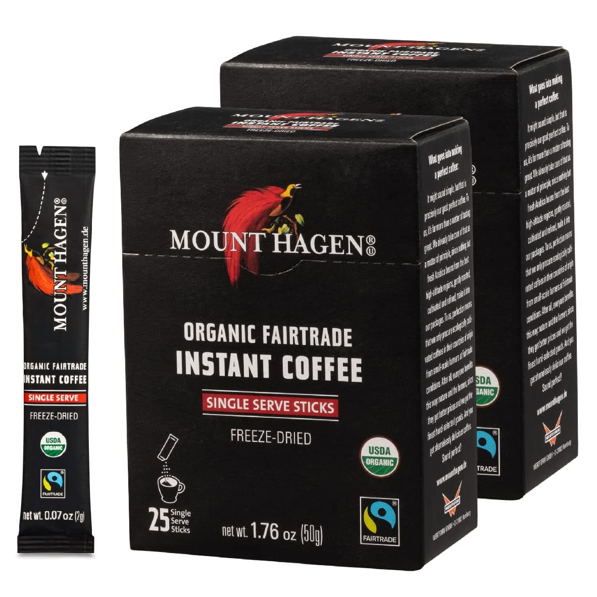25 Count Single Serve Instant Coffee Packets - 2 Pack | Organic Medium Roast Arabica Beans | Eco-friendly, Fair-Trade [2 x 25 sticks/1.76oz/50g]