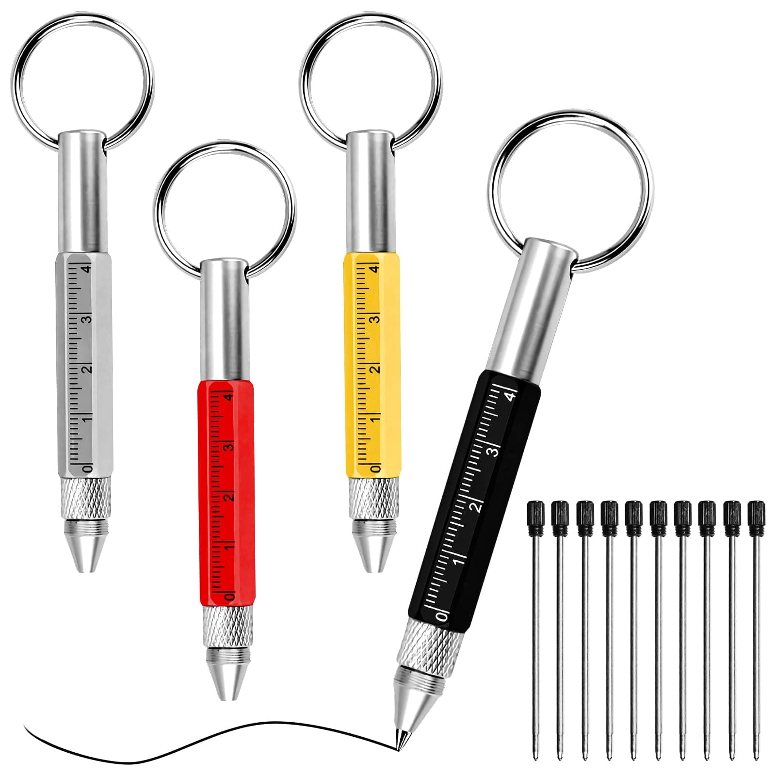Mesen Multi Tool Pen, 4pcs 6 in 1 Tool Pen with 10 Extra Refill Ink, Multitools Gadgets Set Gifts for Father's Day, Birthday, Valentine, Christmas, Anniversaries
