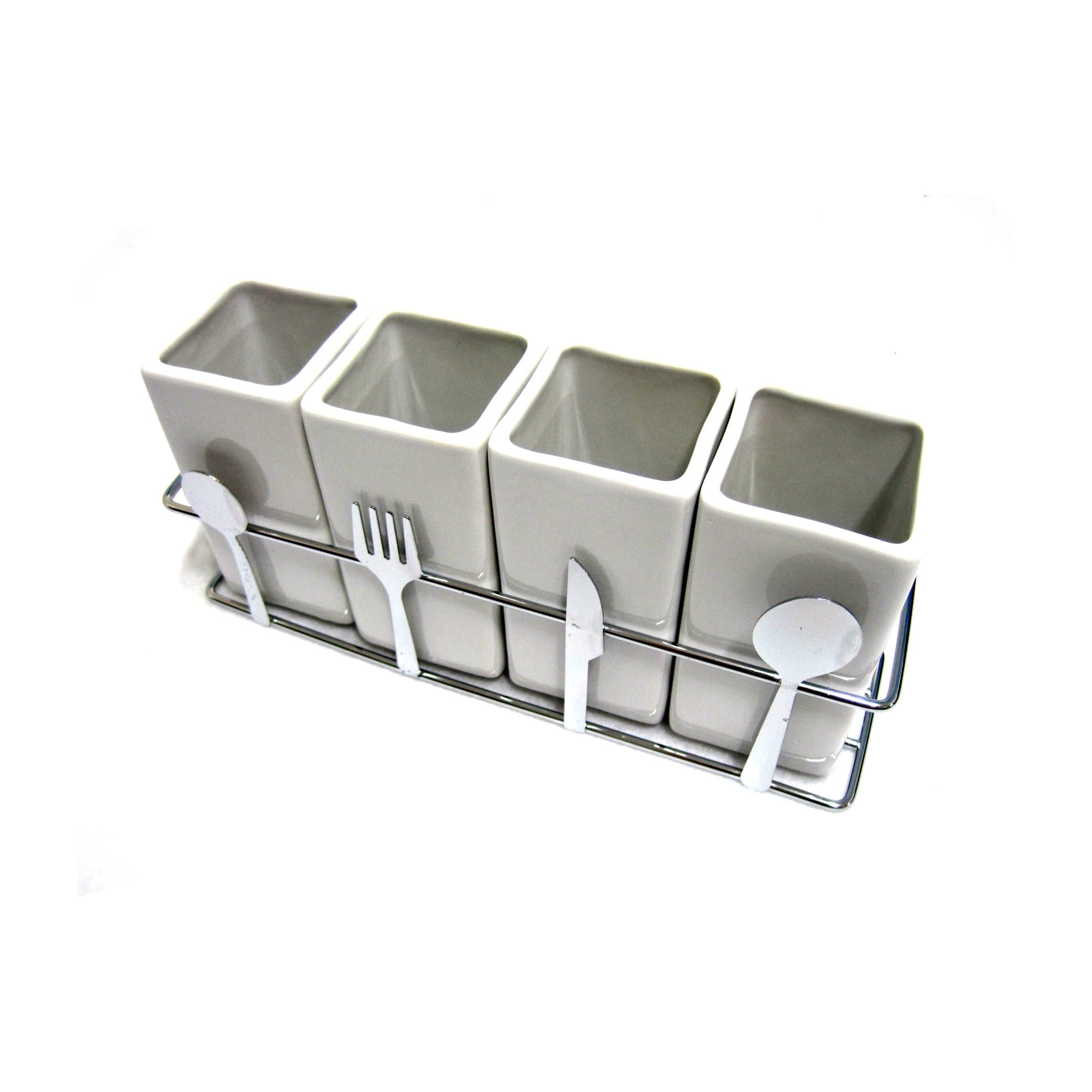 4 Compartments Ceramic Cutlery Organizer Holder Fork Spoon Knife Storage Box