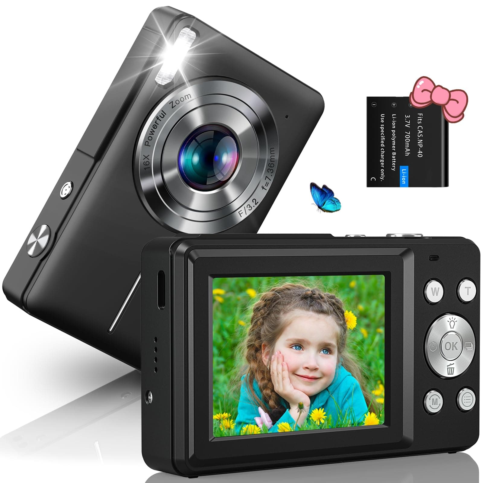 SIXTARYDigital Camera 44MP, 1080P with Flash, Image Stabilization & 16X Digital Zoom - Compact, Easy to Use, Perfect for Kids, Beginners & Teenagers - Black