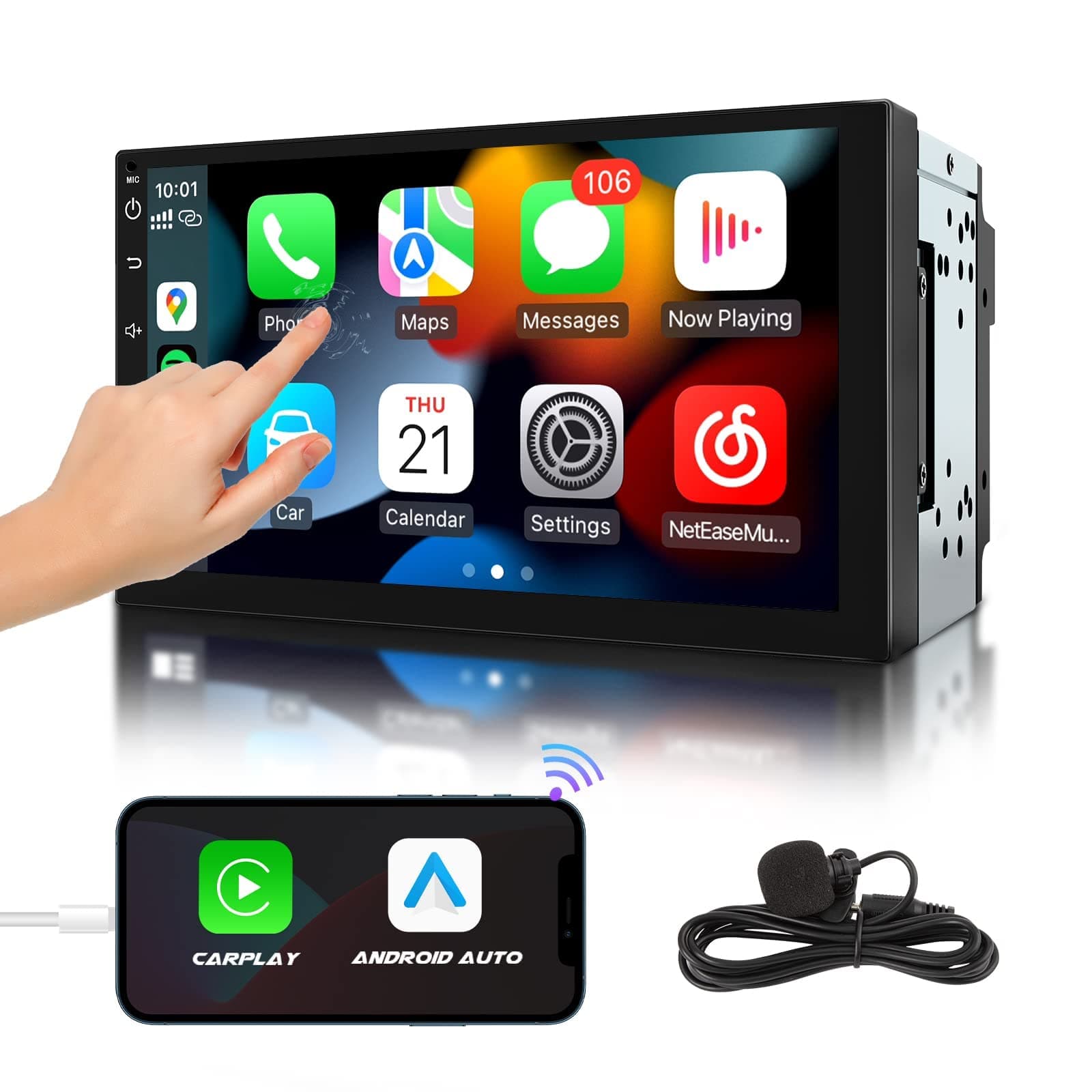 Eonon 7 inch Android 10 Car Stereo Headunit GPS Sat Nav CarPlay Android Auto Bluetooth, Wi-Fi, USB Support RearView Camera OBDII DAB+ Steering Wheel Controls Q04Pro