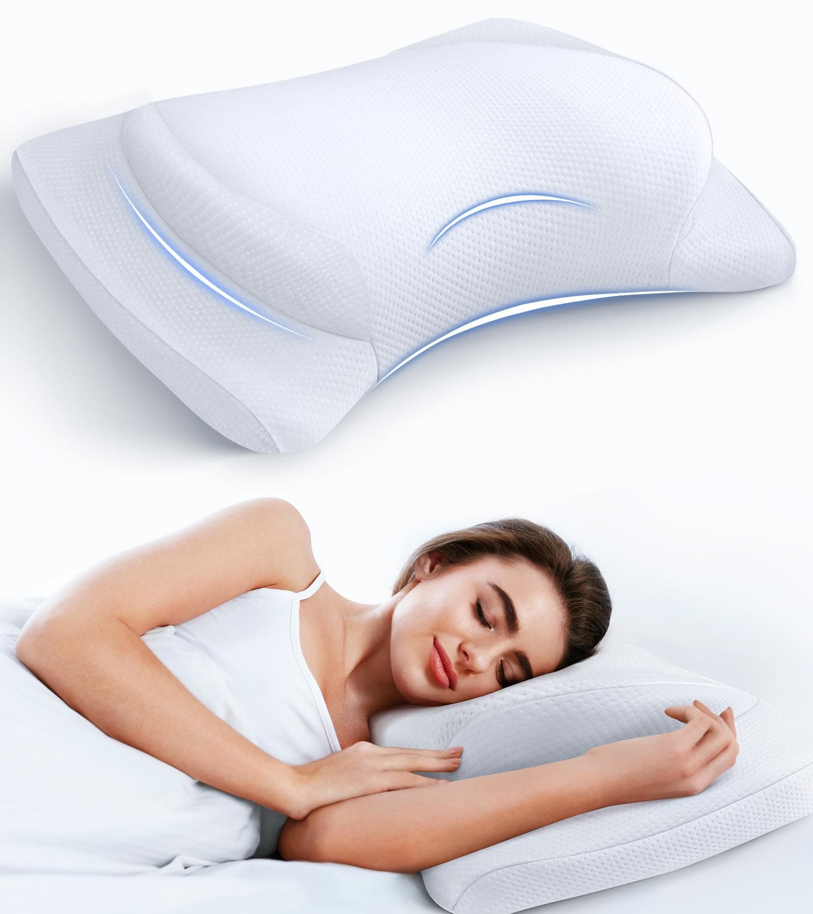 8X Support Side Sleeper Pillow for Neck Pain Relief, Adjustable Cervical Pillow Fit Shoulder Perfectly, Ergonomic Contour Memory Foam Pillows with Armrest Area, Bed Pillow for Back Stomach Sleeping
