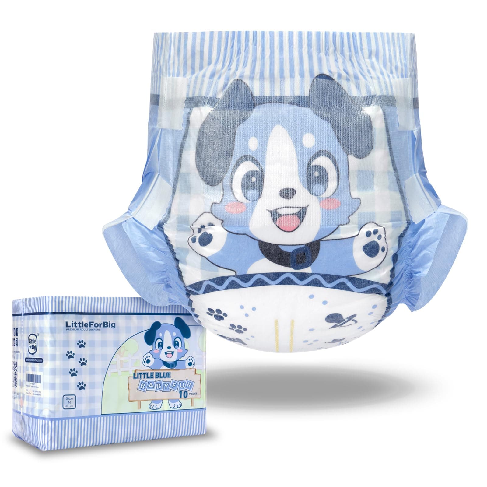 Littleforbig Adjustable Hook-and-Loop Fastener Closure Adult Printed Cloth Back Diaper 10 Pieces - Little Blue BabyFur (Medium 28"-38")