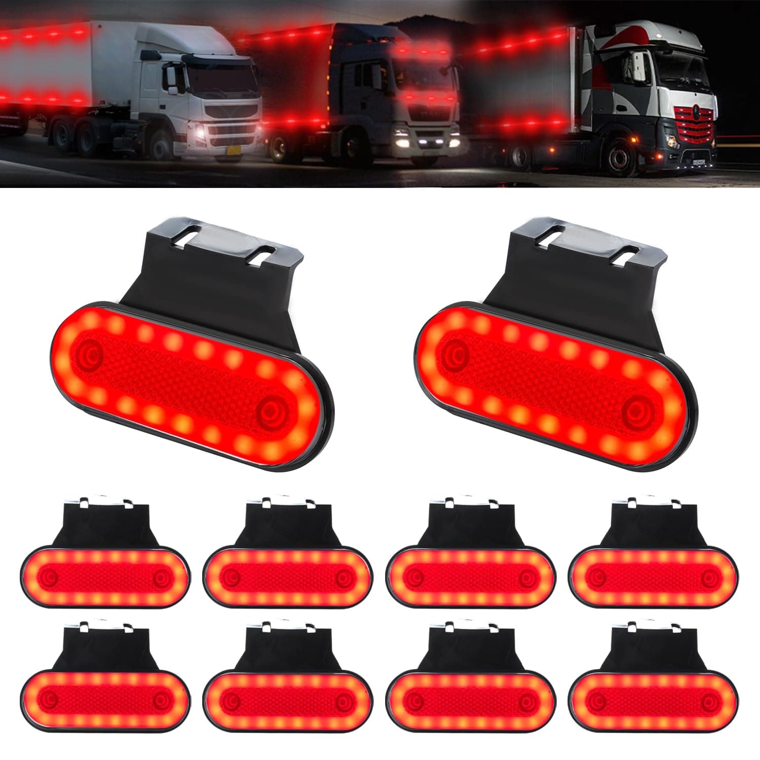 Teguangmei 10PCS LED Side Marker Lights with Support 20SMD Side Indicator 12-24V Clearance Lights Front Rear Lights Position Lamps for Truck Trailer RV Lorry Camper Van Caravan (Red)