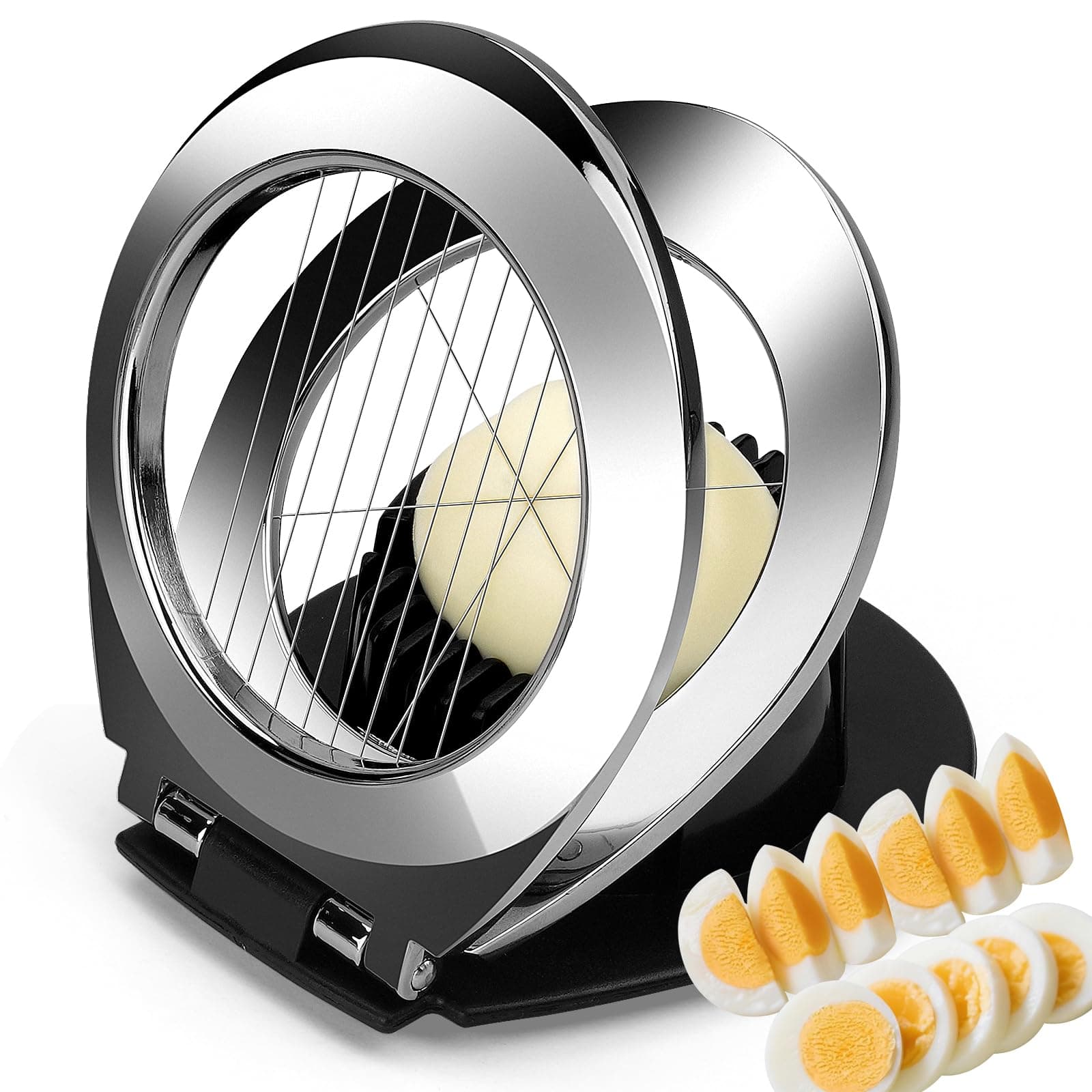 Egg Slicer, BIBURY Egg Slicer for Hard Boiled Eggs, Heavy Duty Egg Cutter for Egg Strawberry Mushroom Soft Fruit, Stainless Steel Wire with 3 Slicing Styles, Easy to Clean