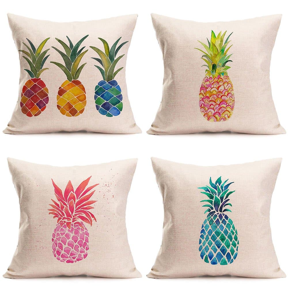 PSDWETS Home Decor Summer Style Pineapples Throw Pillow Covers Set of 4 Cotton Linen Throw Pillow Case Cushion Cover 18 X 18