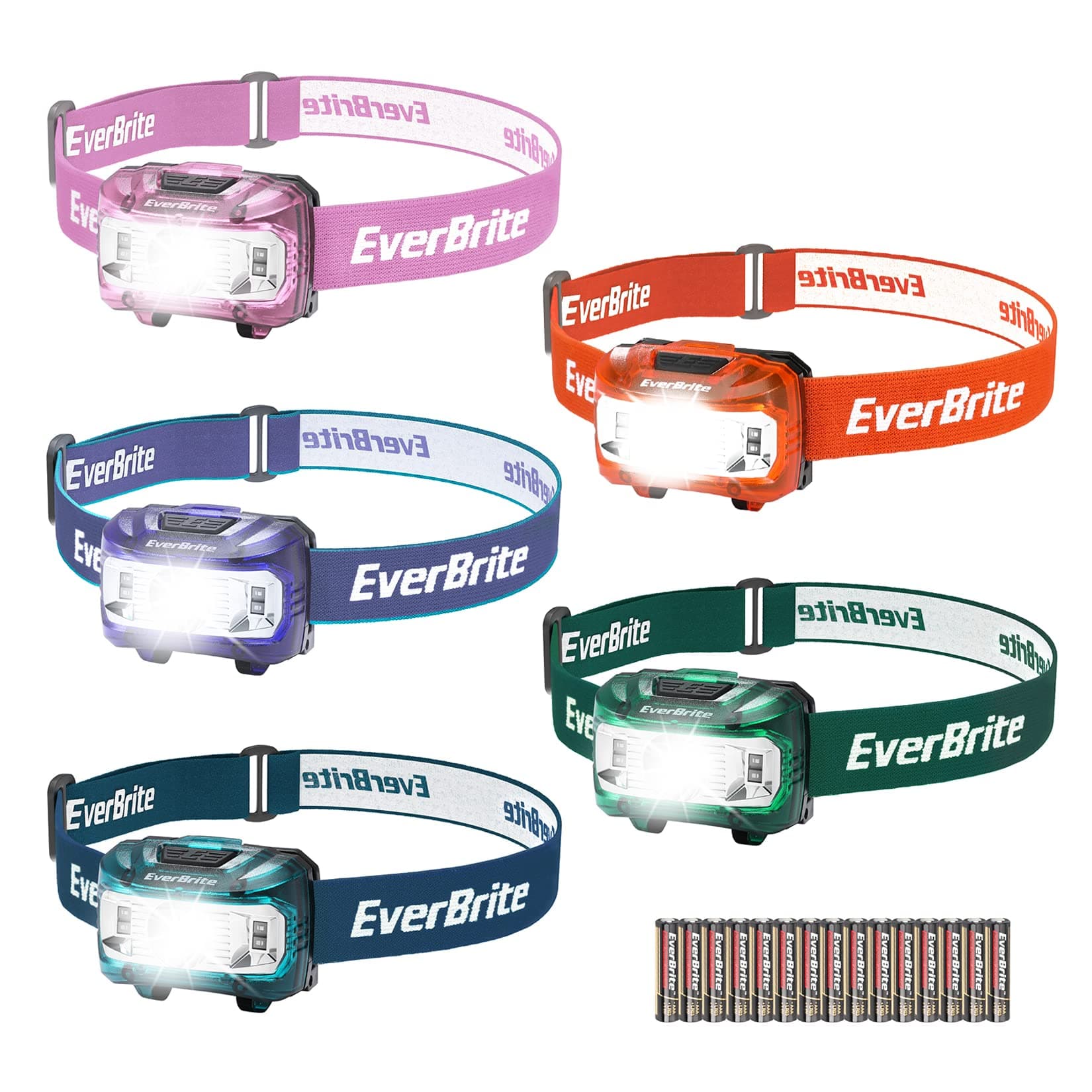 EverBrite Headlamp, 5 Pack Kids Headlamp with Red Light and Memory Function, Head Lamp for Adults and Kids with 5 Modes, Bright Headlamps for Camping, Running, Christmas Gifts, Batteries Included