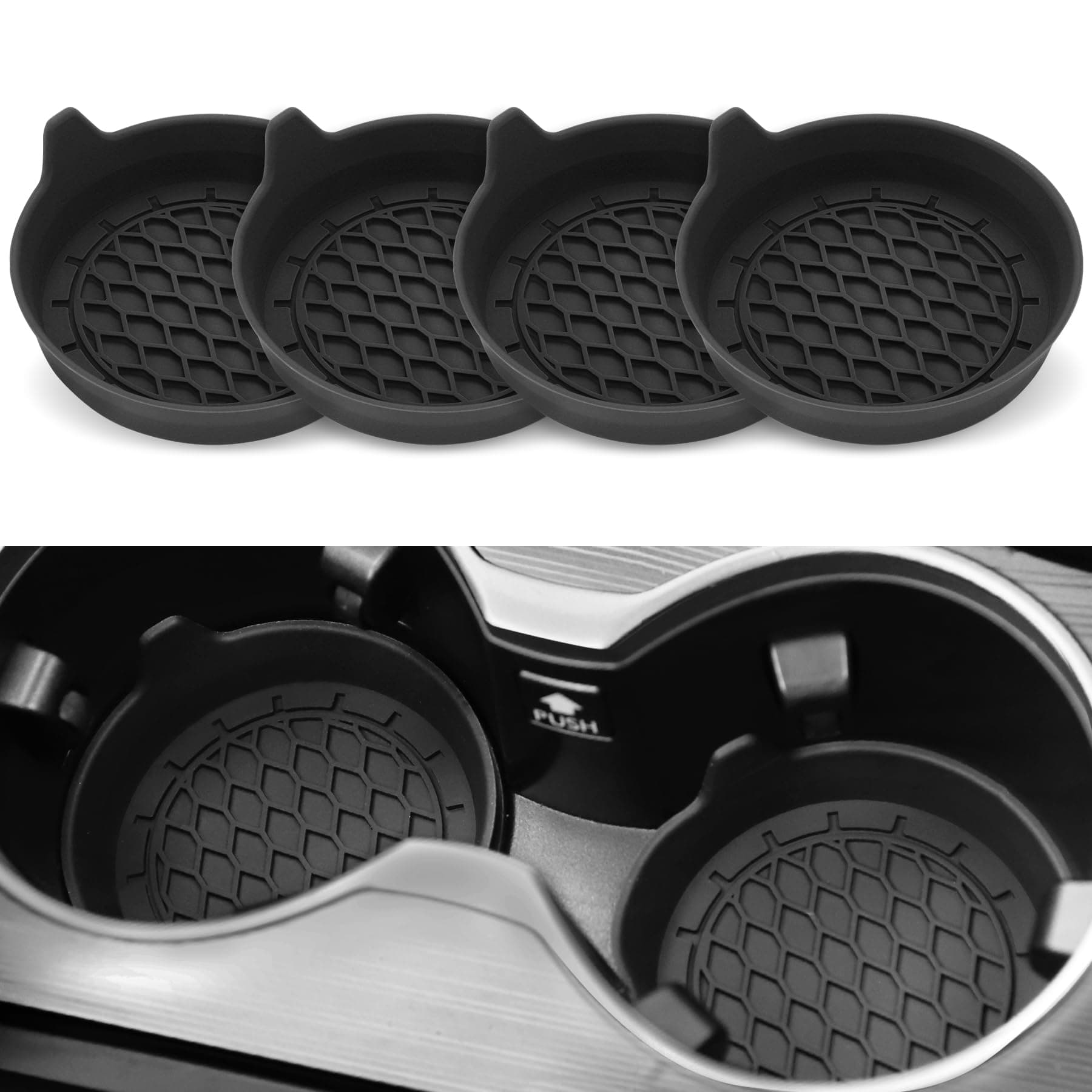 SINGARO Car Cup Holder Coaster, Silicone Cup Holder Insert, Universal Non-Slip Cup Holders, Car Accessories Interior for Women and Man 4 Pack Black