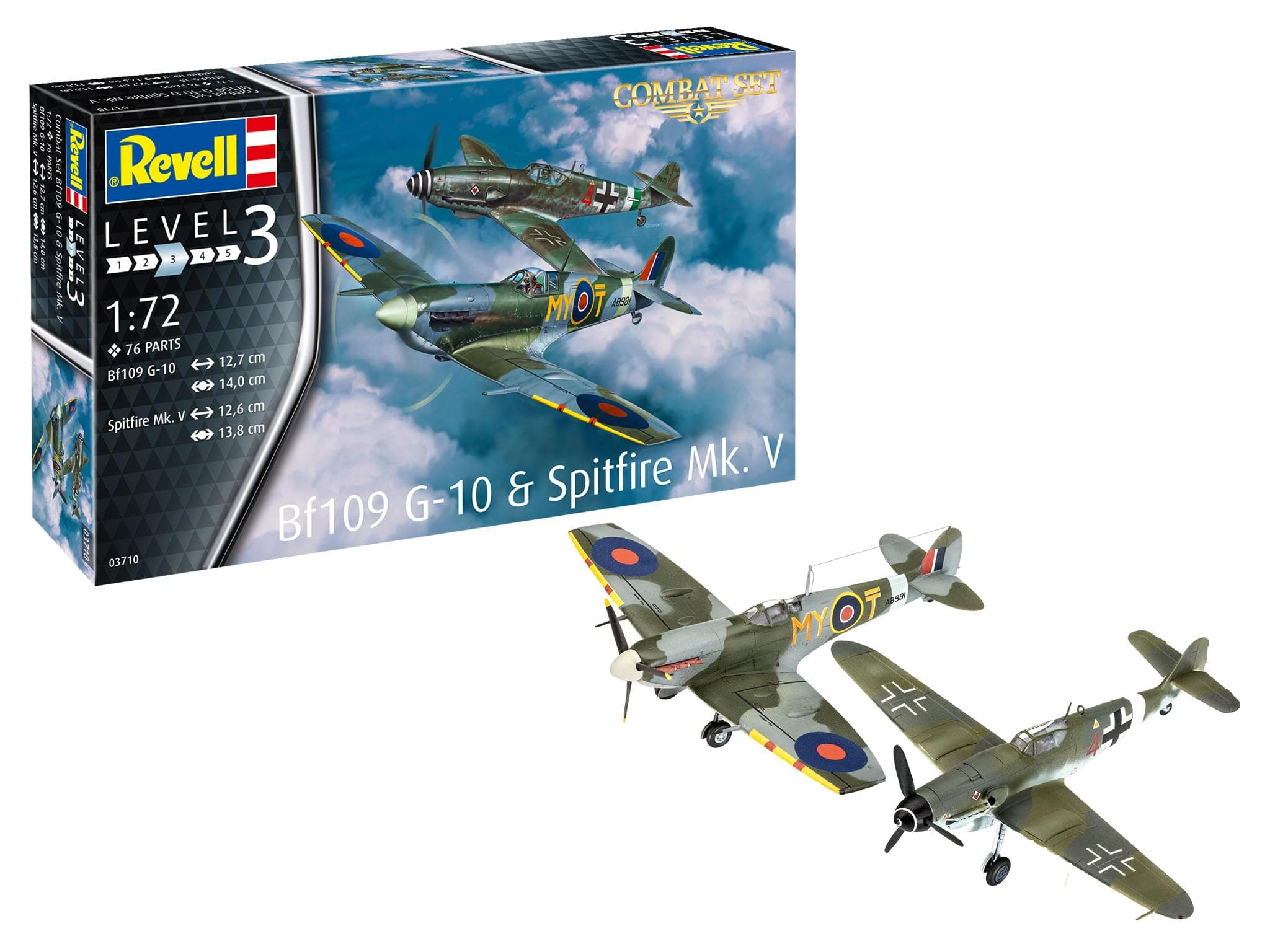 Model Kit Combat Set Bf109G-10 and Spitfire Mk.V I Detailed Replicas I Scale 1:72 I Authentic Decals and Components I Suitable for Model Makers from 10 Years