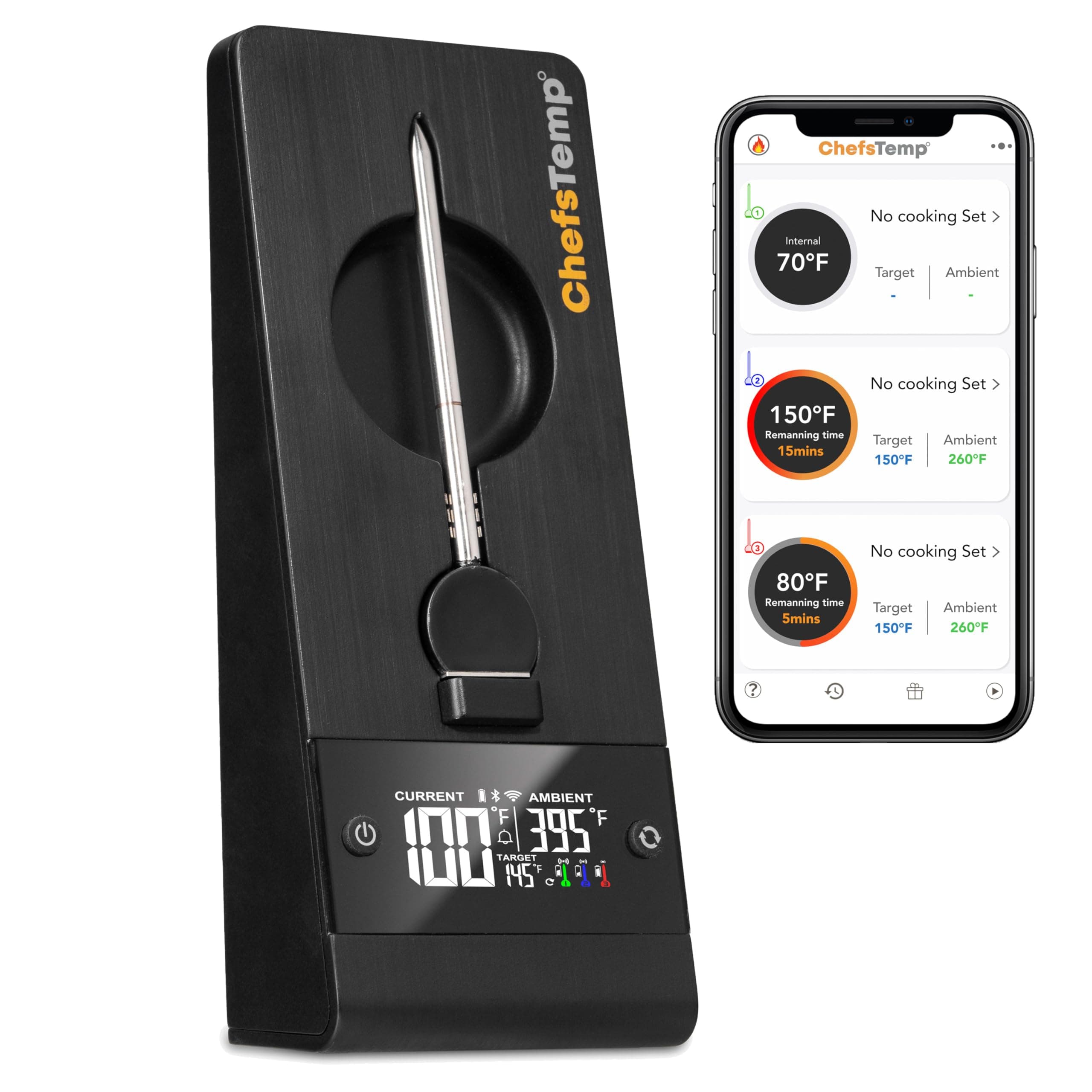 ProTemp Plus Next-Gen Wireless Meat Thermometer Digital Unlimited Range Bluetooth & WiFi Enabled Smart Cooking Grilling Smoker BBQ Oven Kitchen Rotisserie (Stand + 1 Probe)