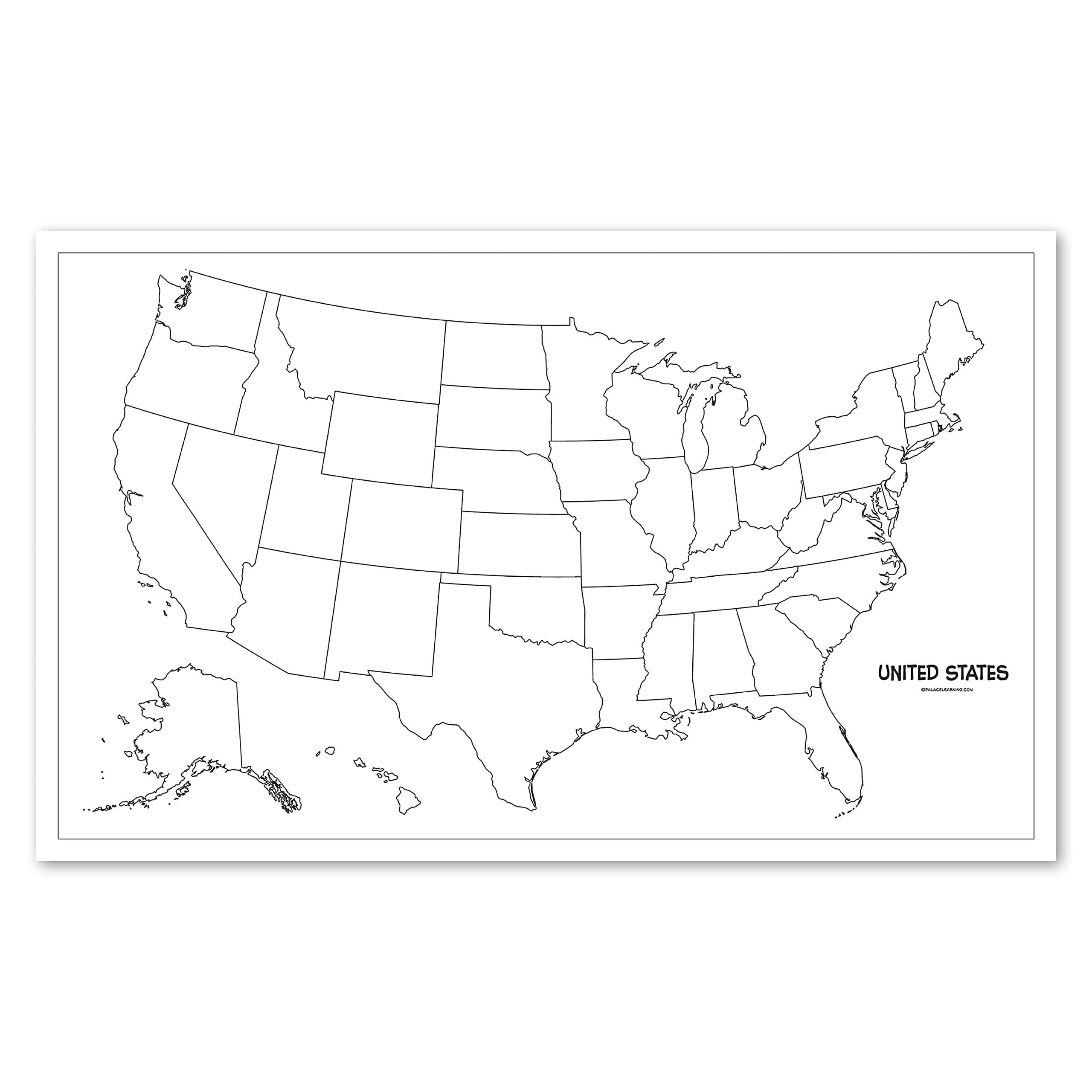 Blank USA Map Outline Poster LAMINATED - 18" x 29" (For Use With Wet Erase Markers Only)