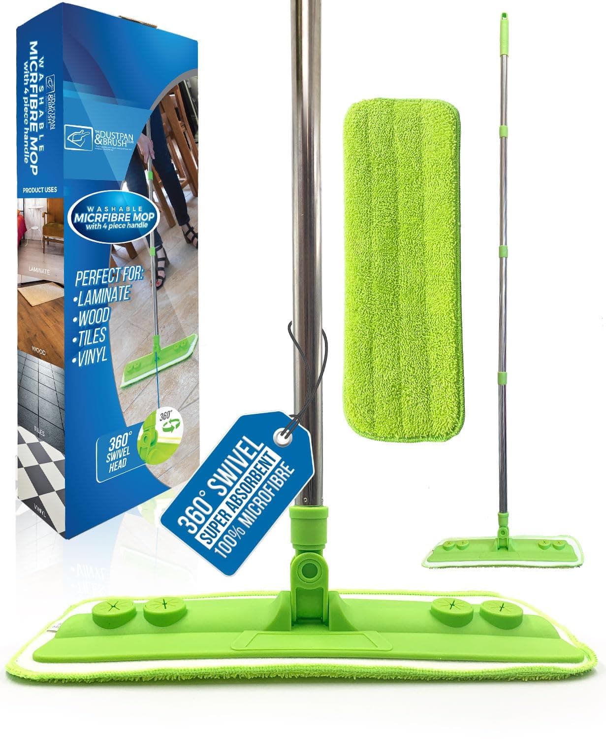 Microfibre Mop with Washable Removable Cleaning Pad for Cleaner Laminate Floor Wood Tile and Hardwood - Quickly & Simply Remove Dust Dirt from Flooring with the Microfiber Cloth Pad Mop