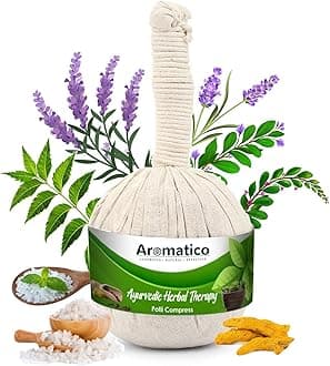 AROMATICO 100% Ayurvedic Herbal Massage Potli. Helps in Pain Relief, with healing power of Turmeric (Haldi), Neem & 17 ancient herbs. 200gm