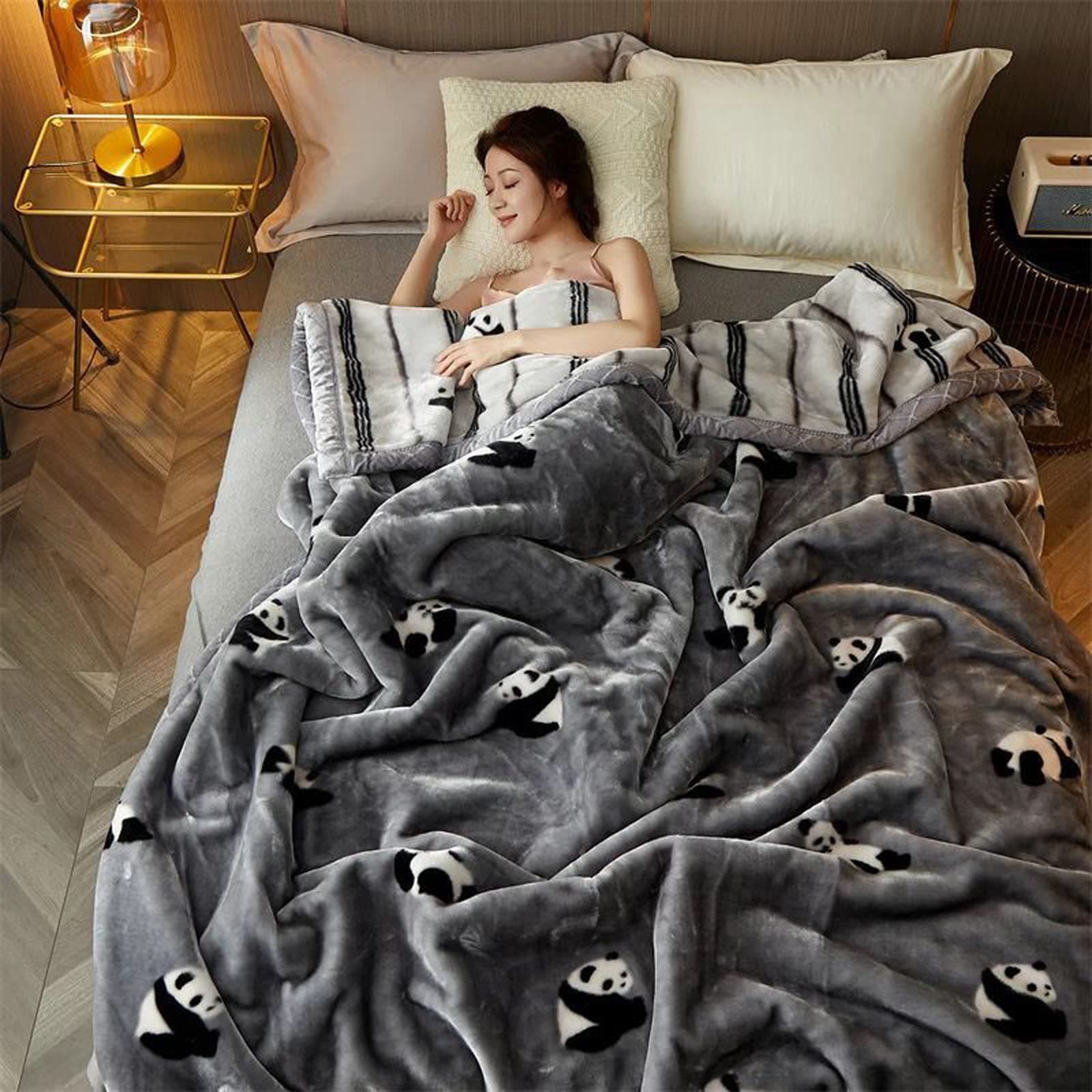 LGYKUMEG Fleece Blanket Bed Throws Blankets For Sofas Soft Fluffy Thick Blanket Reversible Microfiber Throw King size,Panda Dudu,200 x 230Cm