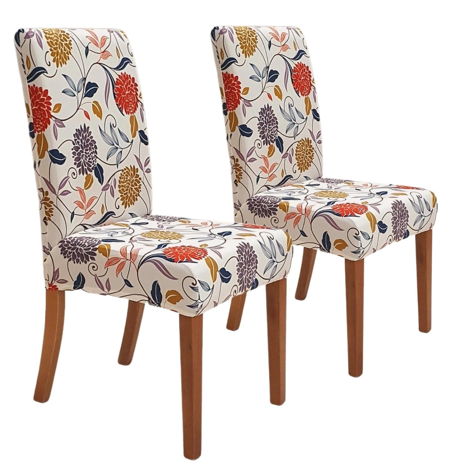 SPRINGRICO Chair Covers for Dining Room, Universal Stretch Fit Washable Kitchen Parson Seat Cover, Spandex Removable Protector Slipcover for Restaurant, Hotel, Ceremony (Set of 2, FLORAL4)