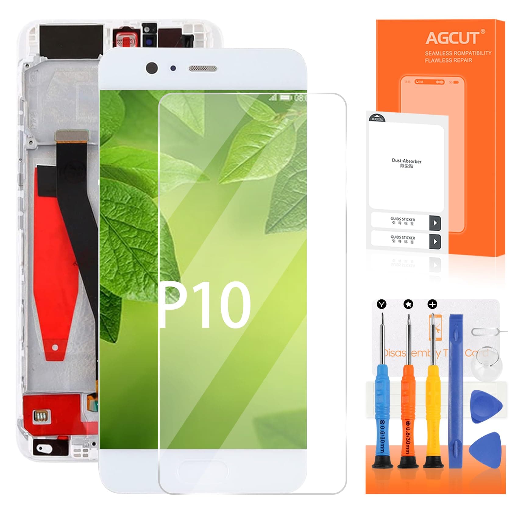 for Huawei P10 Screen Replacement for Huawei P10 LCD Display VTR-L29 VTR-AL00 VTR-TL00 VTR-L09 LCD Digitizer Touch Screen Assembly Repair Parts White with Frame