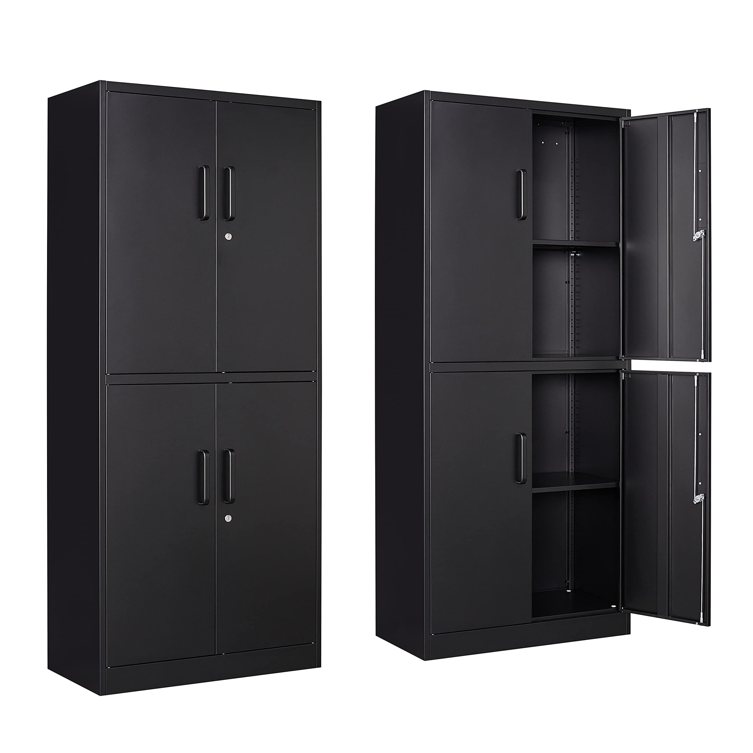 Yizosh Metal Storage Locking Cabinet with 4 Doors and 2 Adjustable Shelves,71" Lockable Garage Tall Steel Cabinet,for Home Office,Living Room,Pantry,Gym,Commercial Storage (Black)