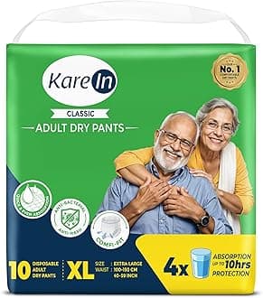 KareIn Classic Adult Diaper Pants, Extra Large 100-150 Cm (40"- 59"), 10 Count, Unisex, Leakproof, Elastic Waist, Wetness Indicator