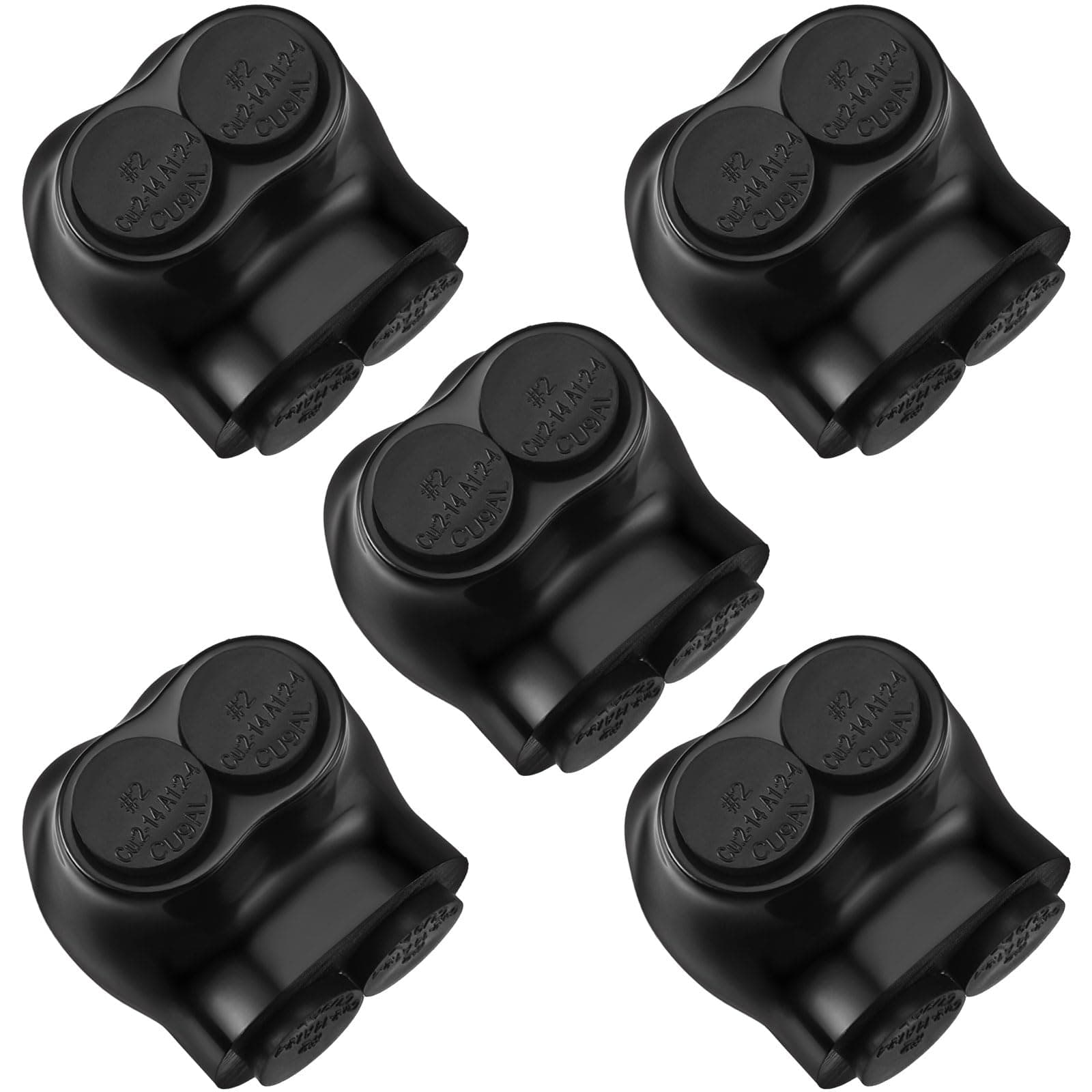 5 Pcs Insulated Multi Cable Connectors 2 Port Single Entry Splice Electrical Power Connector Black Interconnect Terminals Pre Filled (2-14 AWG Wire Range)