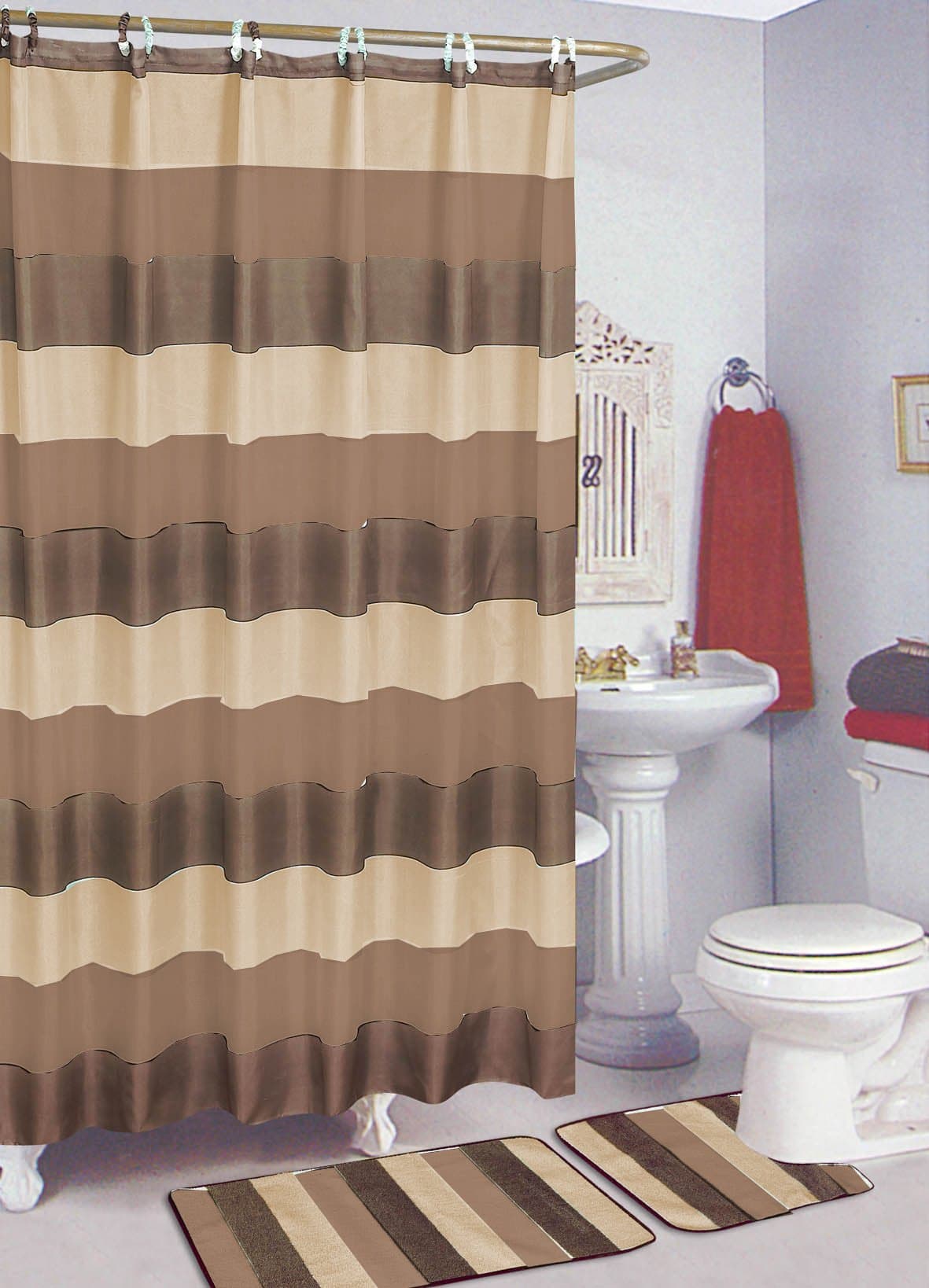 Sally Textiles Stripe Bath Rug, Dark Brown
